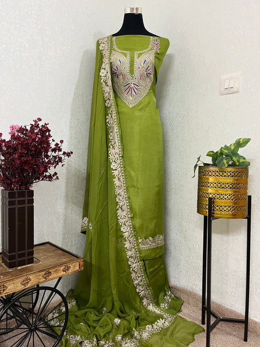 Green Opada Silk Kashmiri Suits