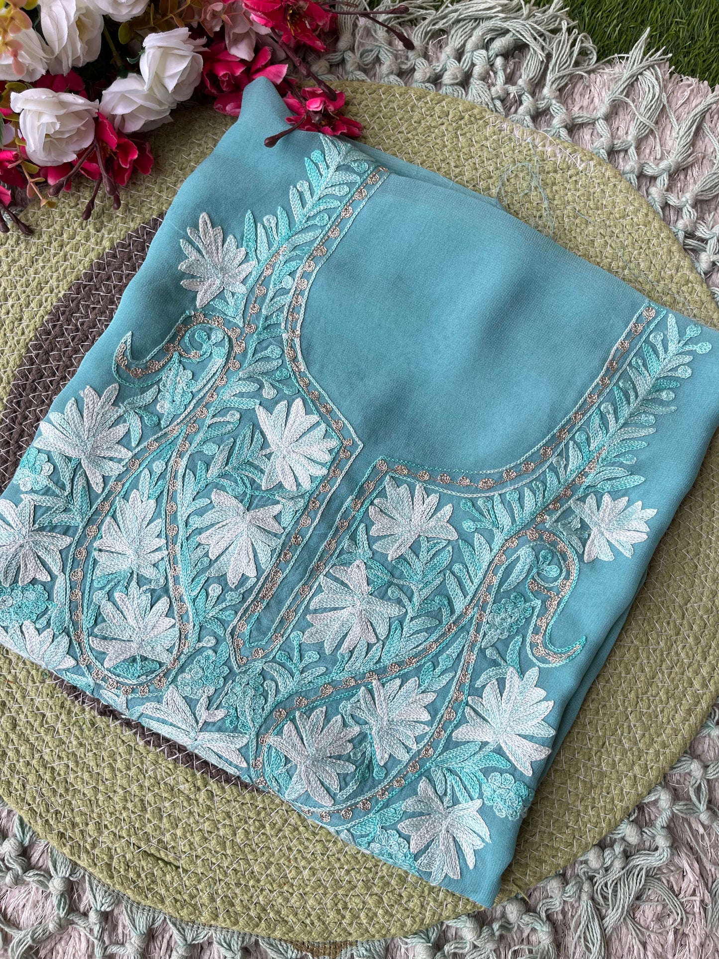 Soft Blue Georgette Unstitched Kurta Material