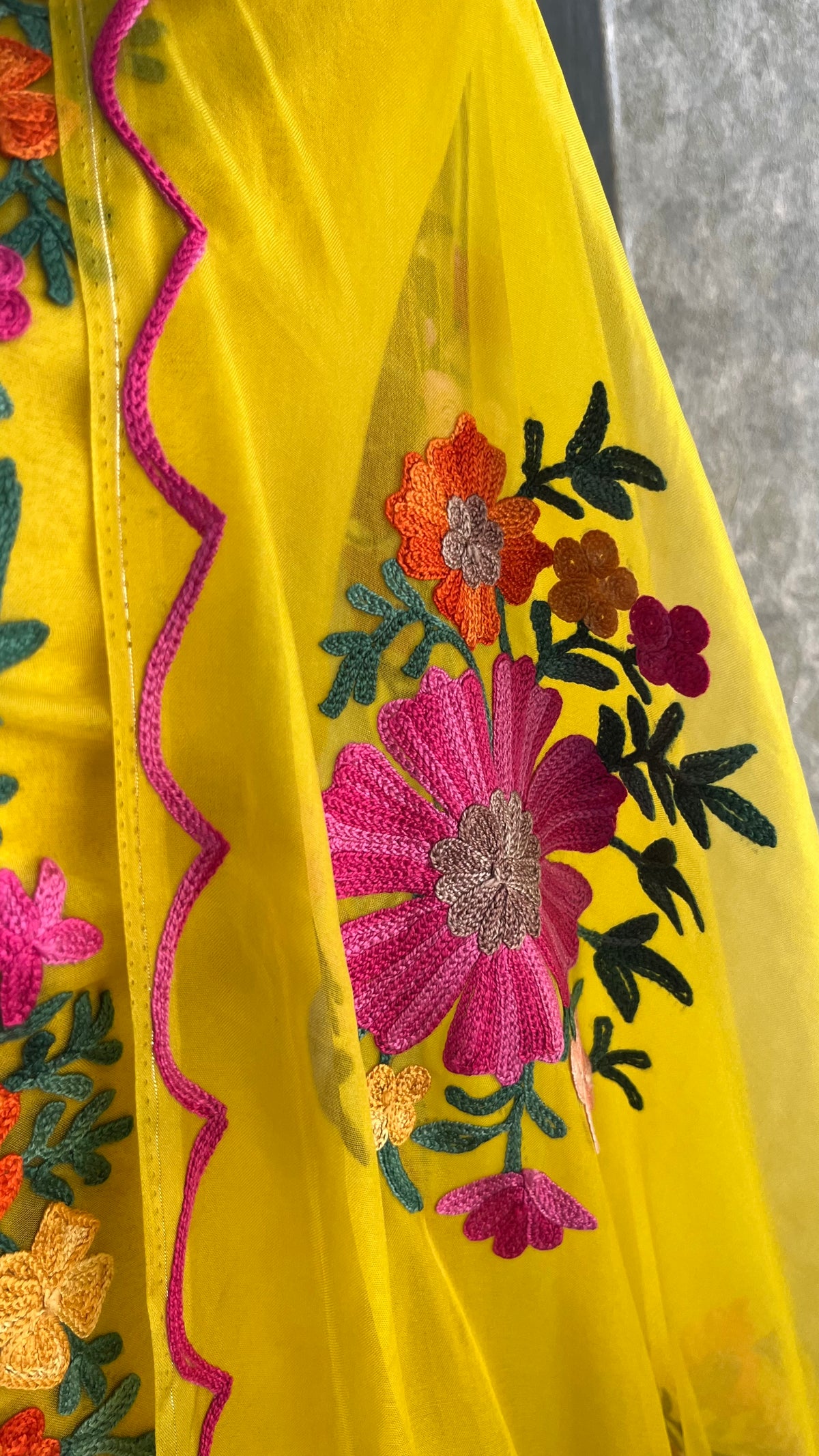 Yellow Soft Tissue Kashmiri Suit (On Order)