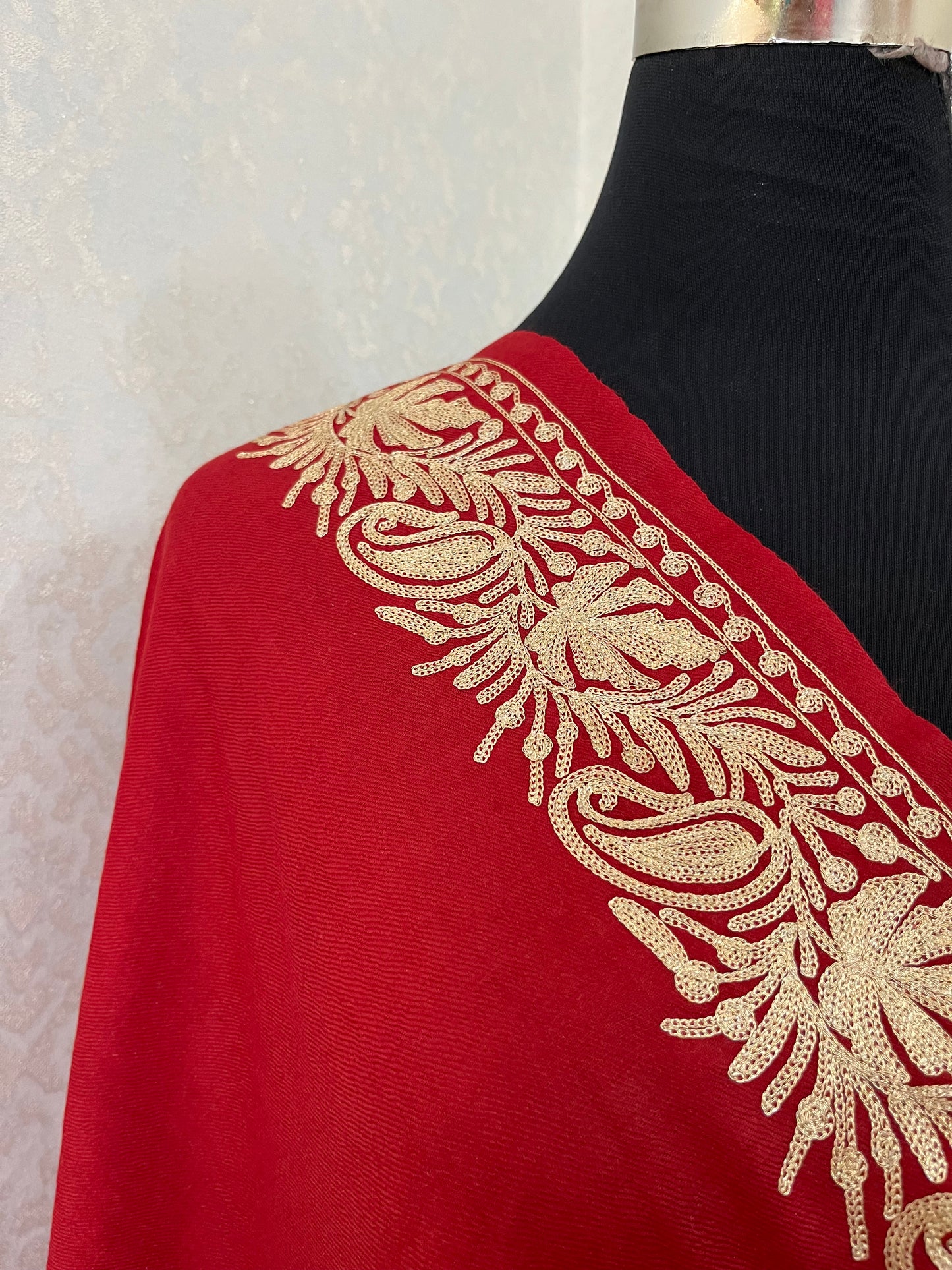 Maroon Semi Pashmina Tilla Embroidered stole