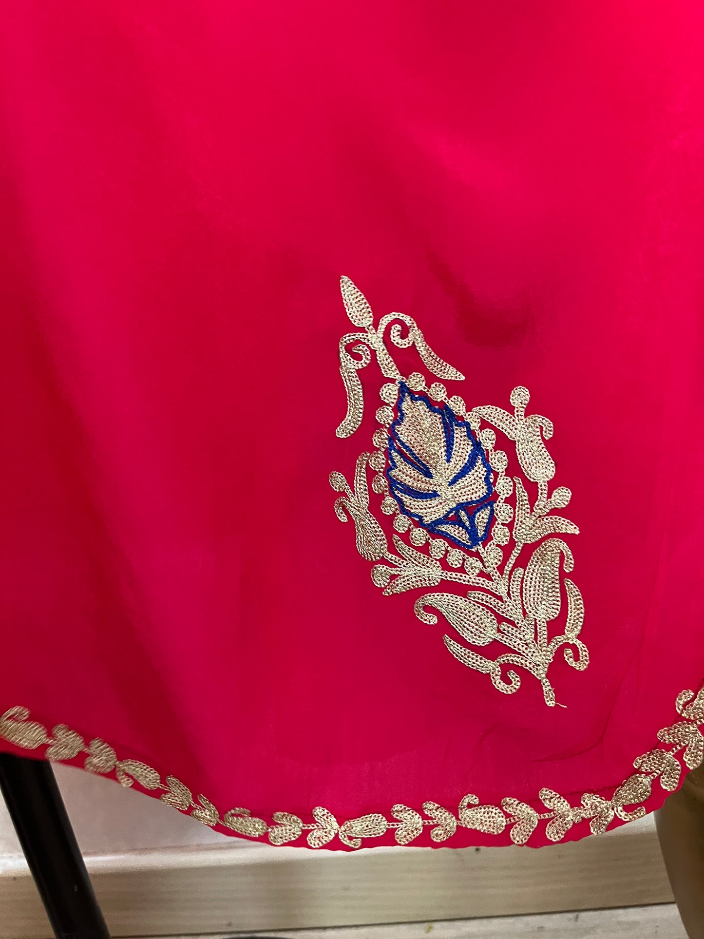 Hot Pink Crape Front Back Kashmiri Kaftan Set