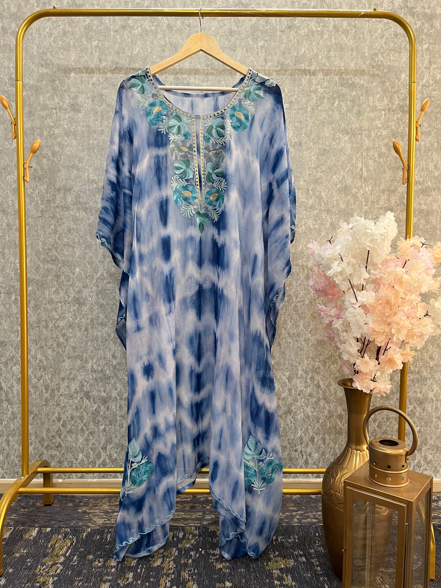 Ice Blue Pure Georgette Shibori Kaftan (44)