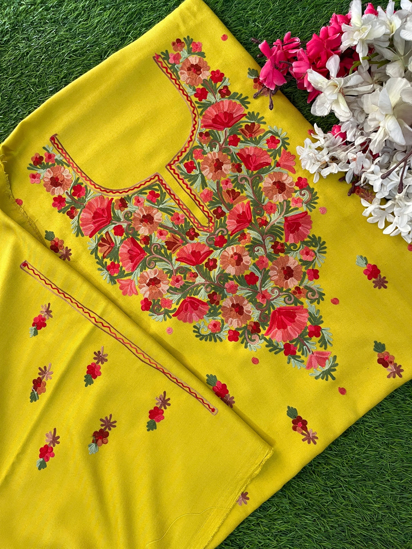 Lemon Green Woollen Aari Embroidered 3pc suit