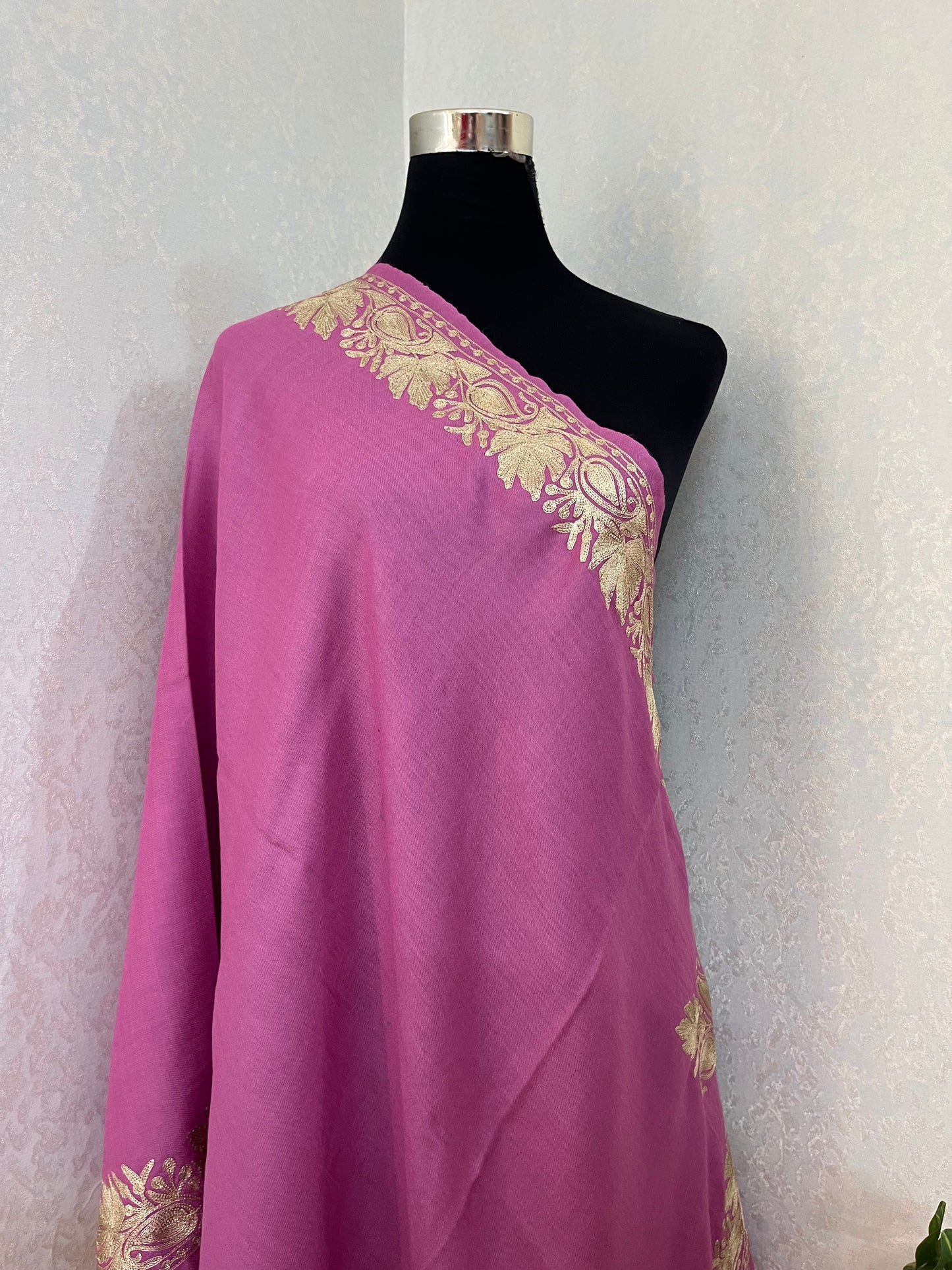 Soft Pink Semi Pashmina Tilla Embroidered stole