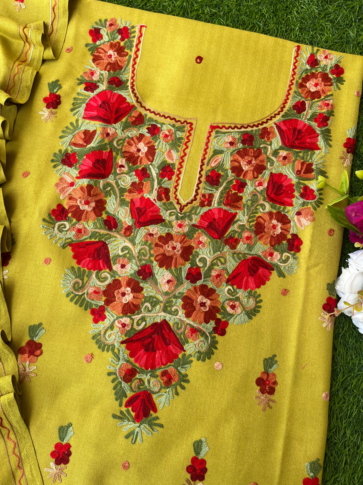 Lime Green Woollen Aari Embroidered 3pc suit