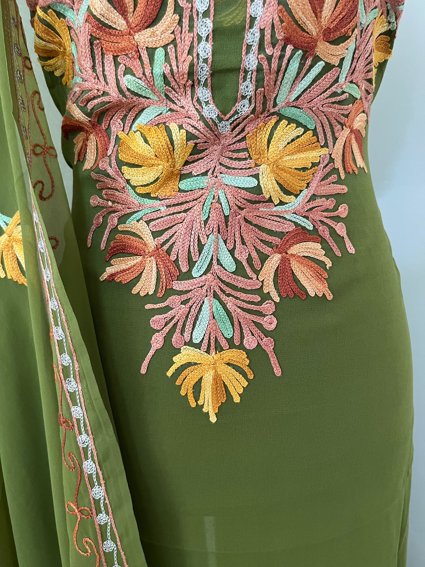 Forest Green Georgette Shirt and Dupatta Aari Embroidered Suit