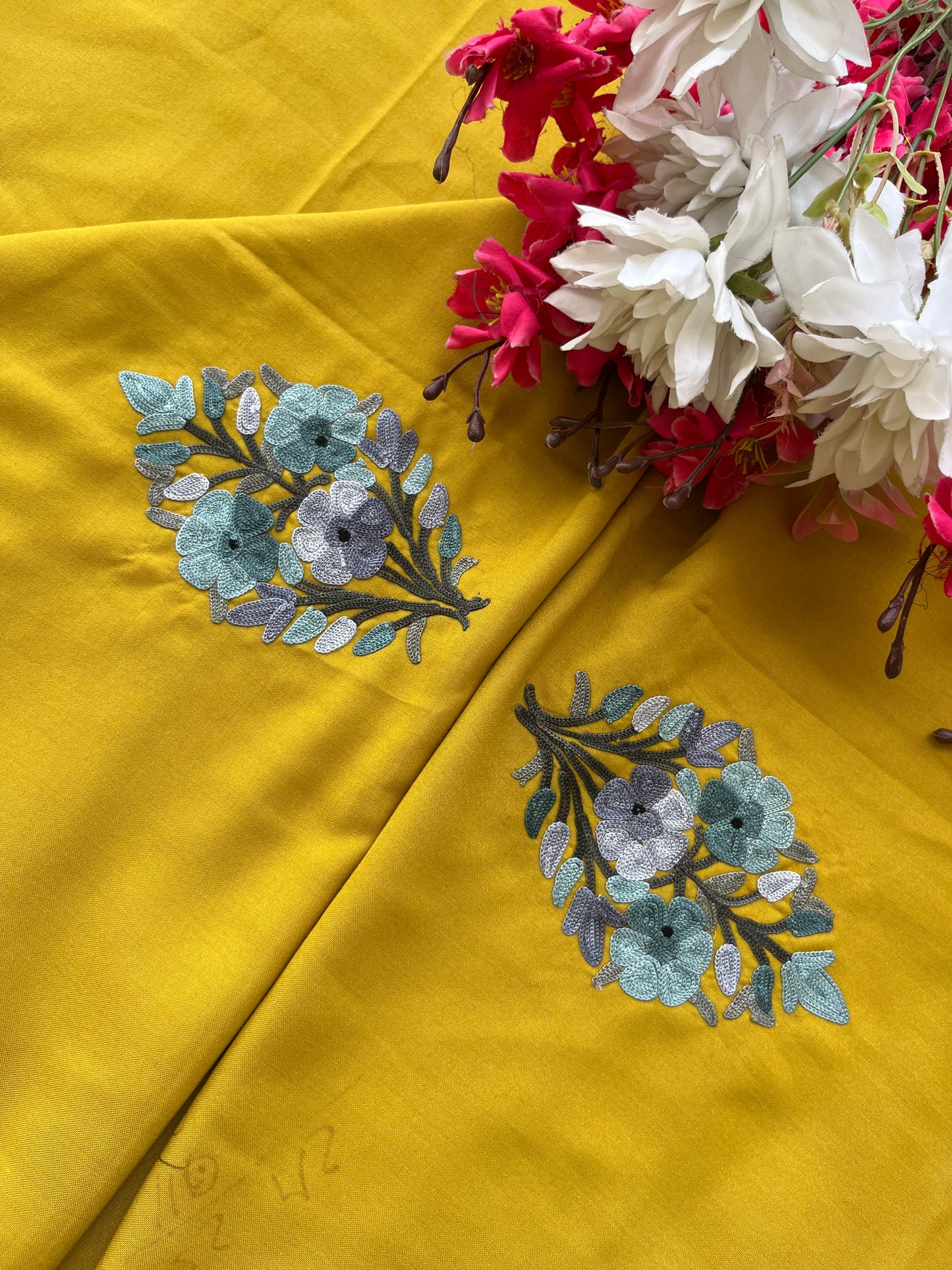 Yellow Cotton Cord Set (Aari Embroidered)