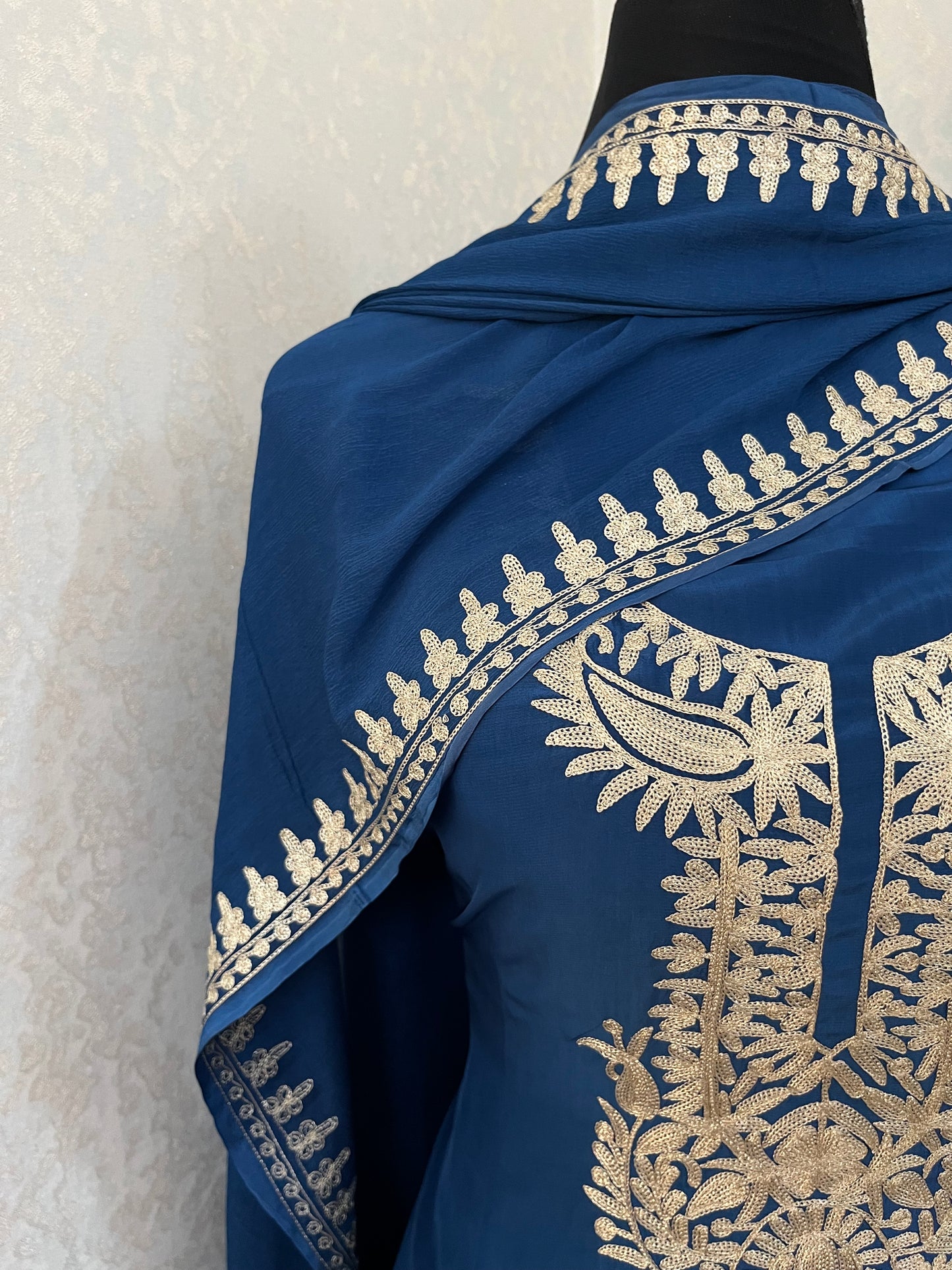Electric Blue Crape Kashmiri Suit