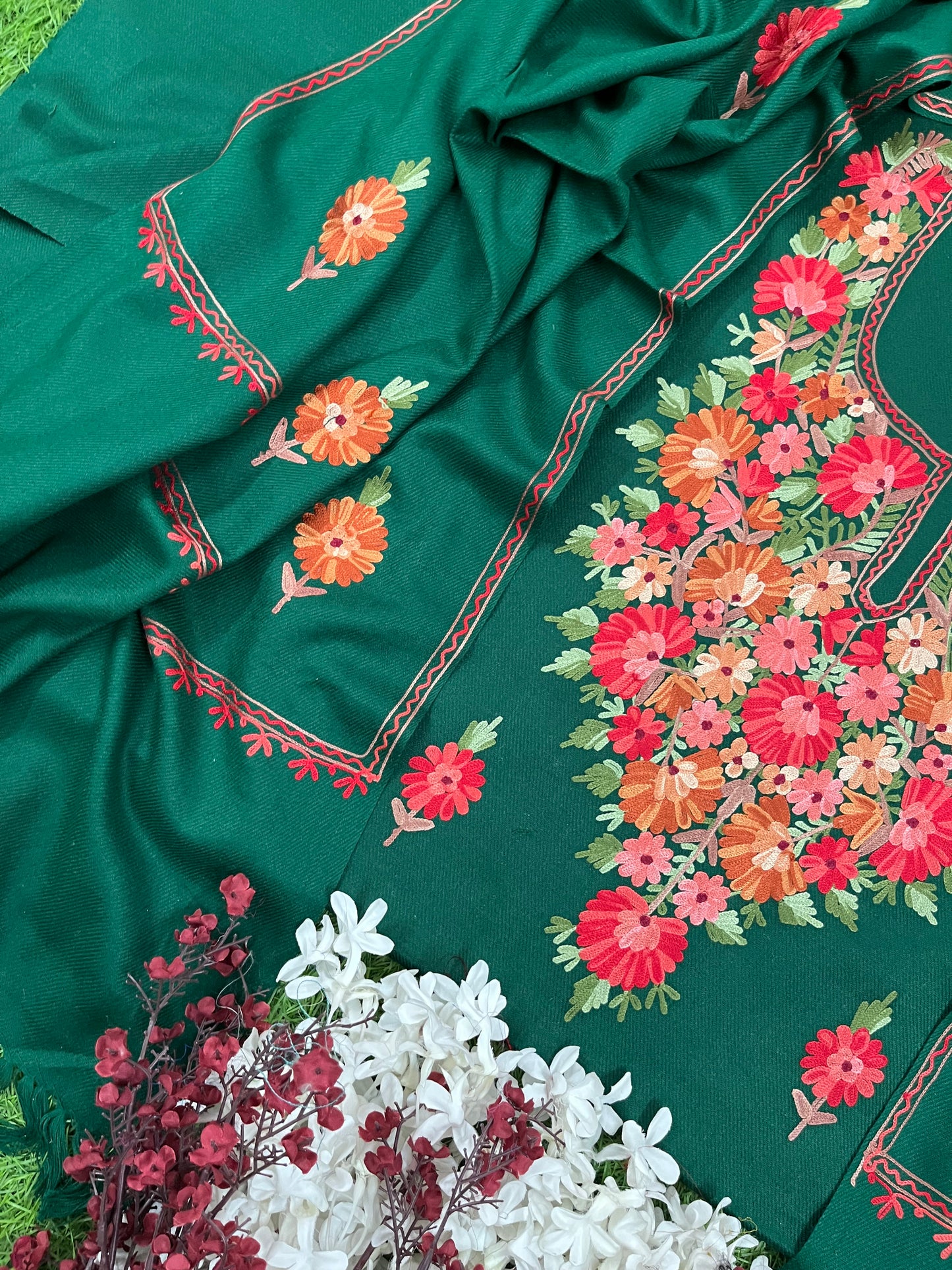 Henna Green Woollen Aari Embroidered 3pc suit