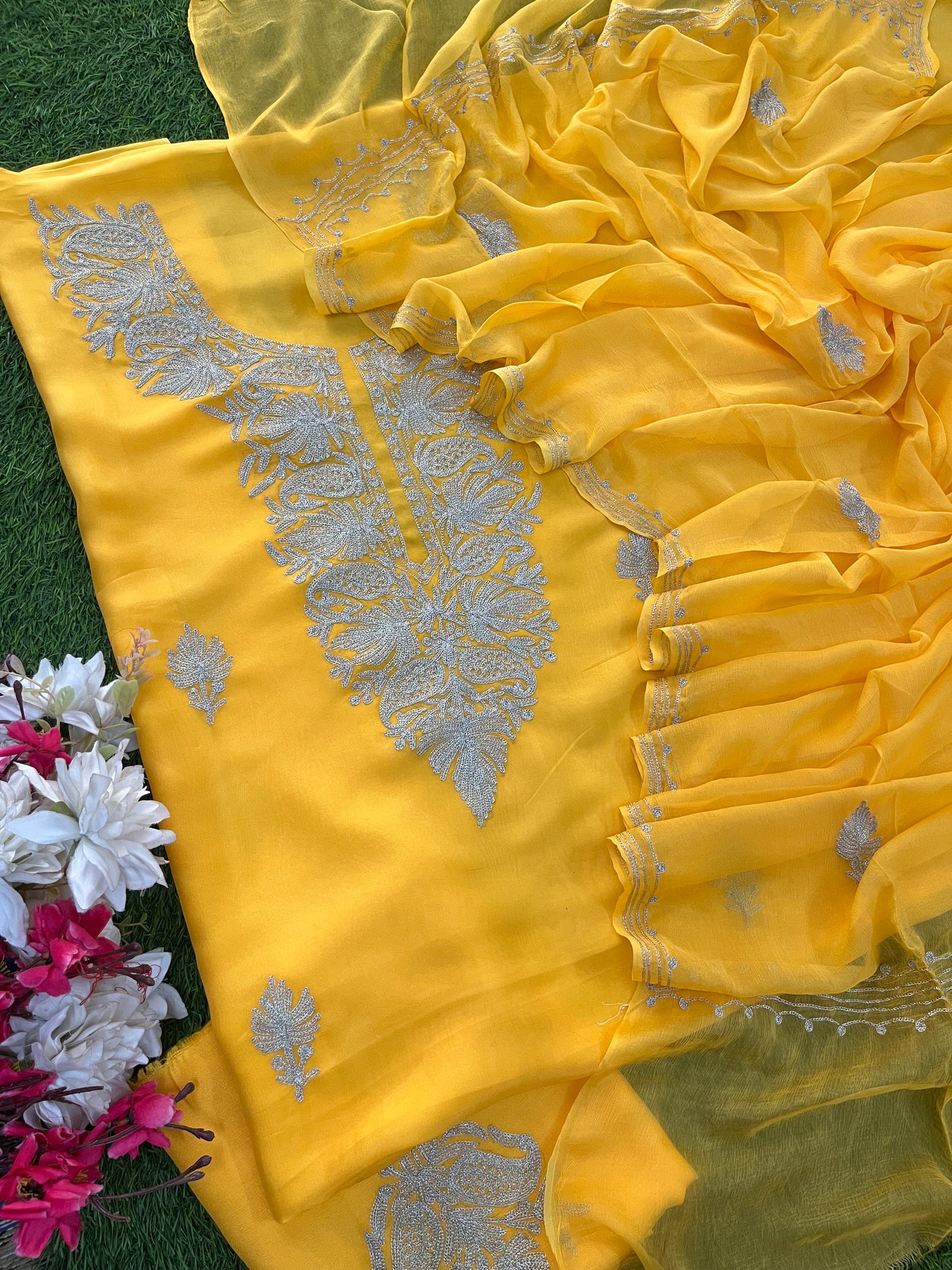 Yellow Silk Tilla Kashmiri Suit