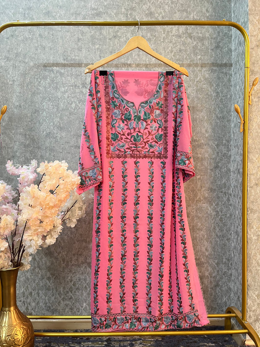 Pink Georgette All over Work Kurta Material