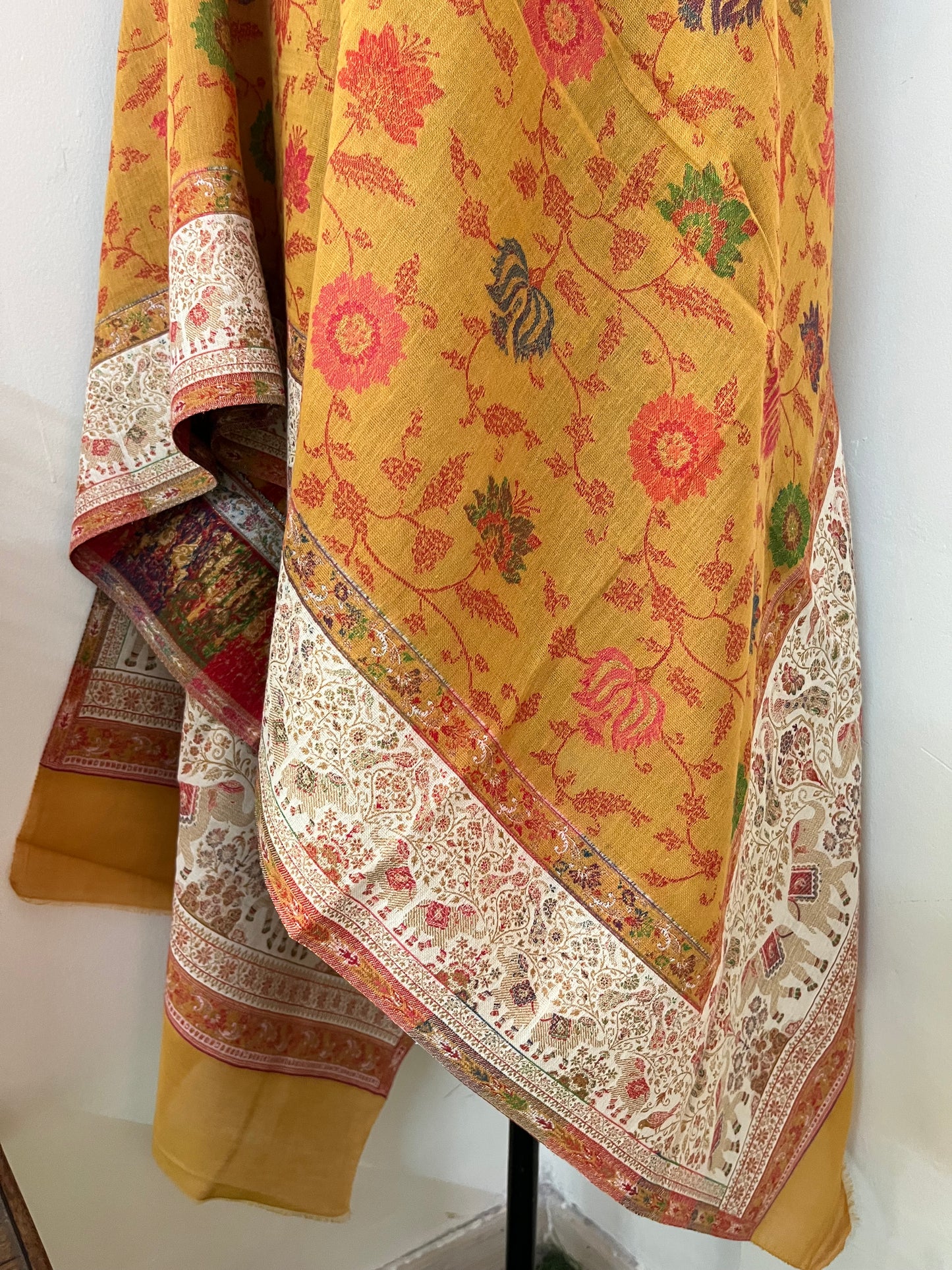 Mustard Elephant Kani Fine Semi Pashmina stole