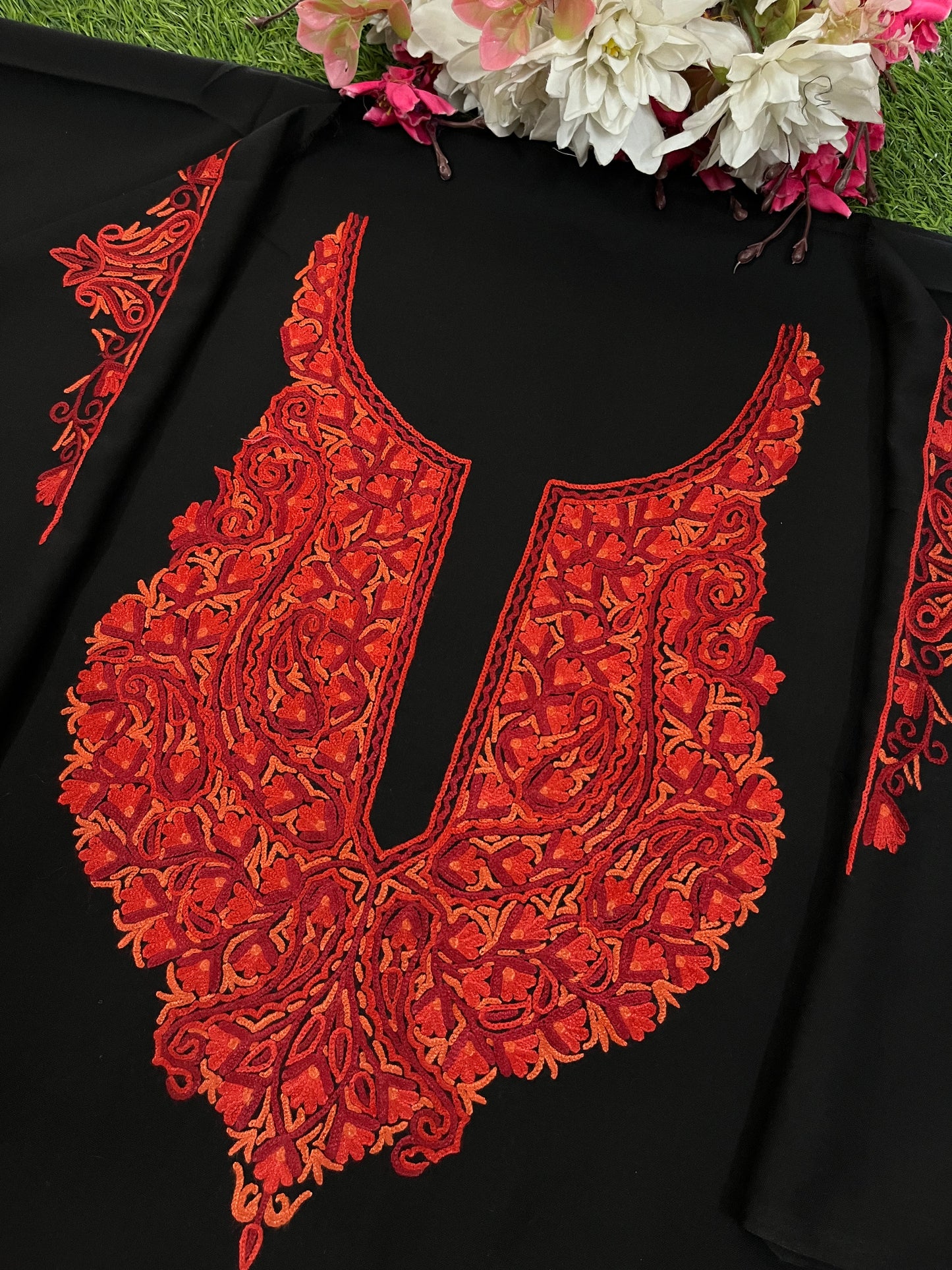Black Cotton Two Piece Suit (Hand Embroidered)