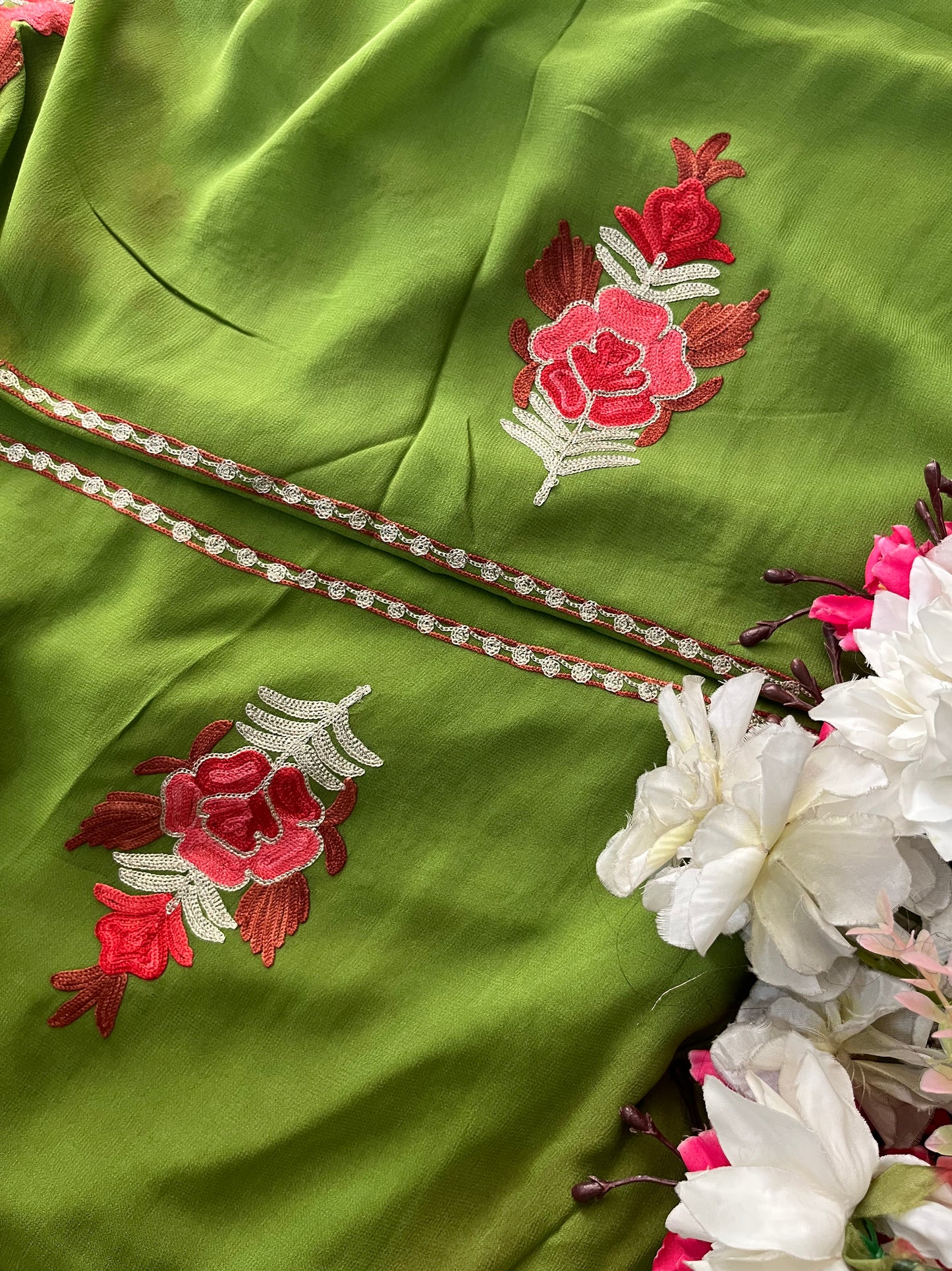 Green Pure Georgette Double Shade Kashmiri Suit