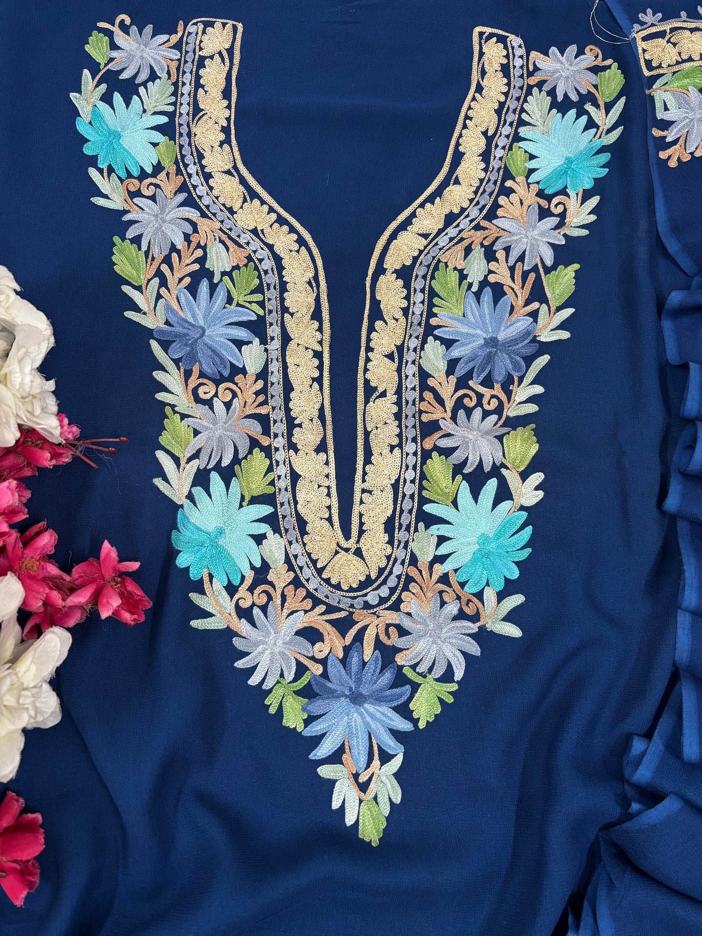 Electric Blue Pure Georgette Kashmiri Suit