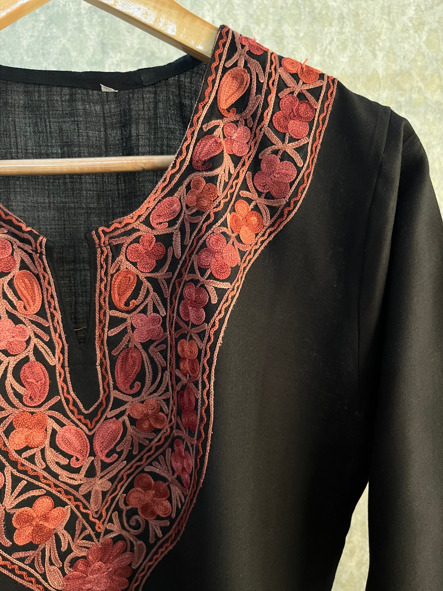 Black Cotton Aari Work Kurta