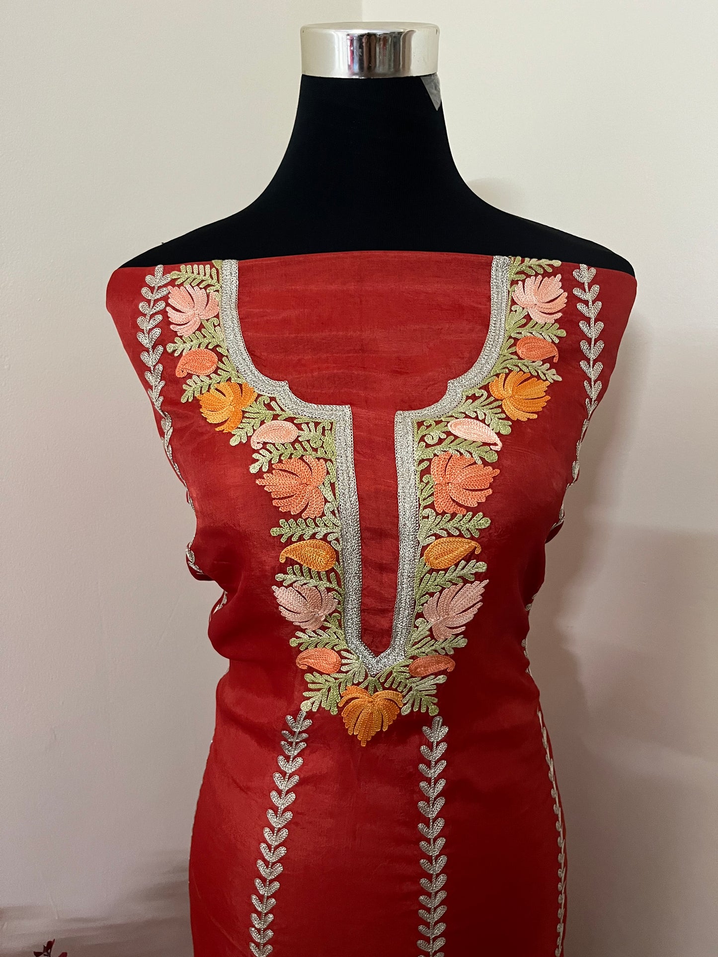 Sanam’ Rust Silk Aari Embroidered Suit material