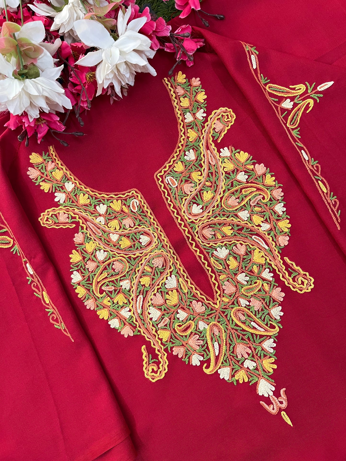 Red Cotton Two Piece Suit (Hand Embroidered)