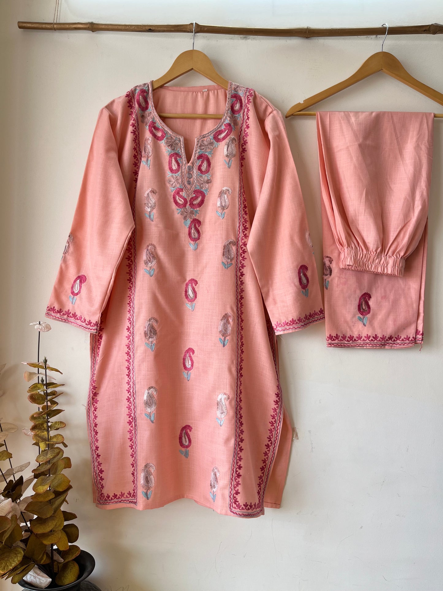 Pastel Pink Cotton Stitched Co-ord Set (XXL)