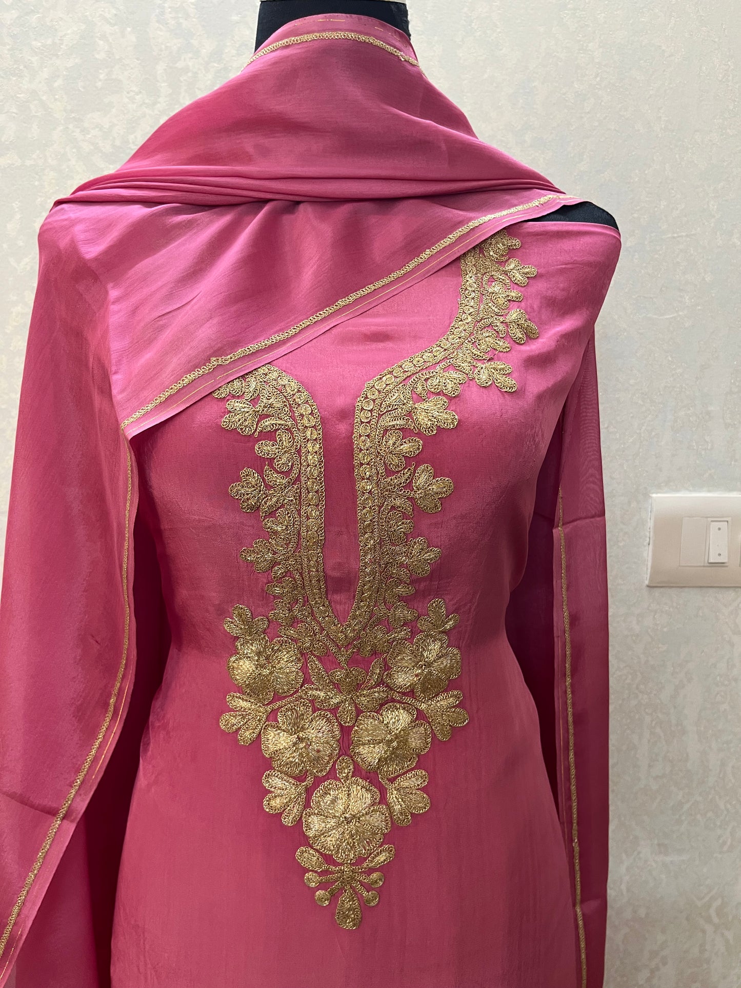 Pink Crape Kashmiri Suit