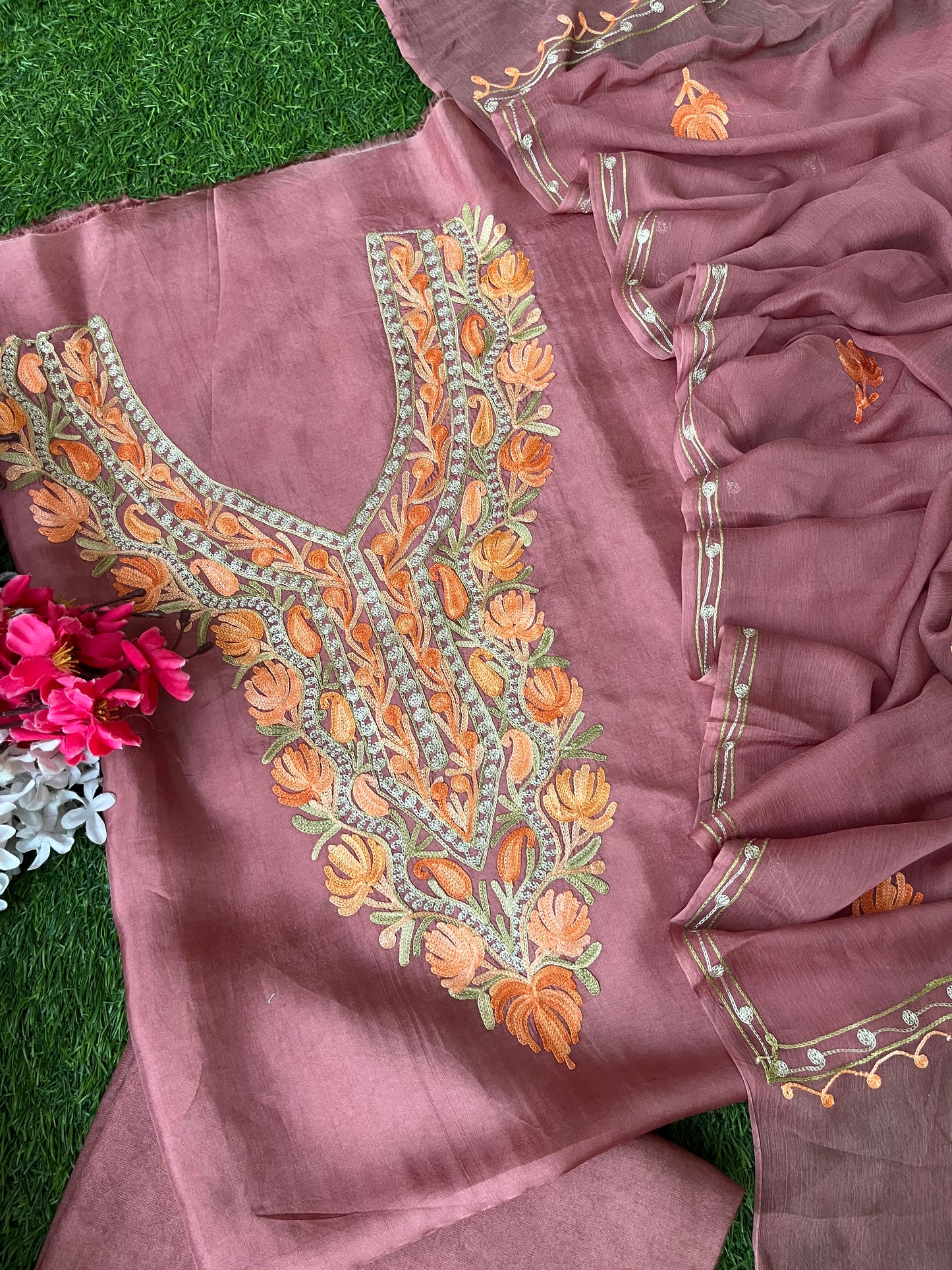 Onion Pink Opada Silk Kashmiri Suit