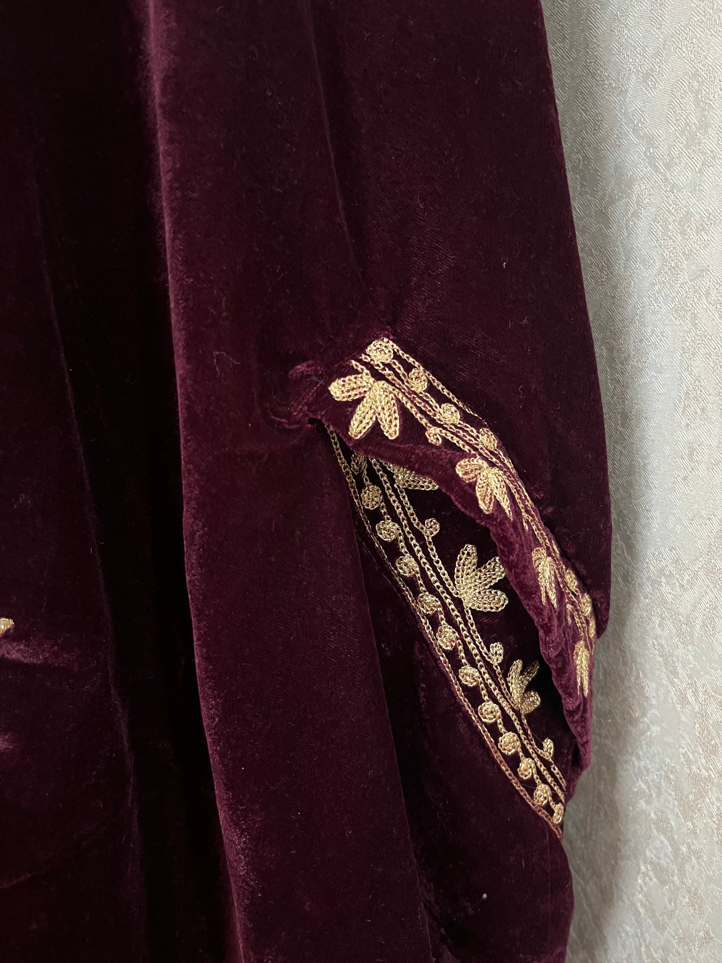 Wine Tilla Embroidered Velvet Cape