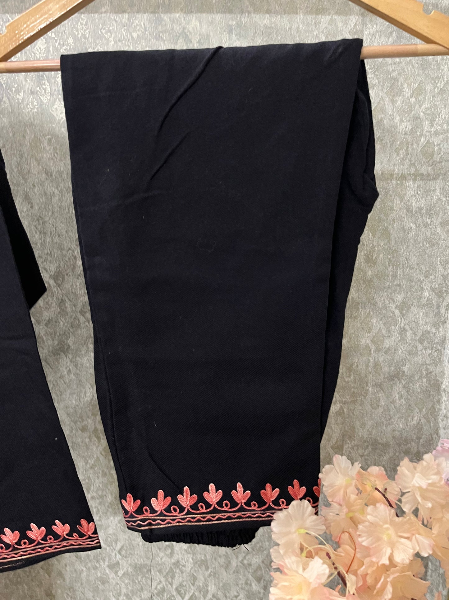 Black Woollen Kashmiri Co-Ord Set ( Size 36)