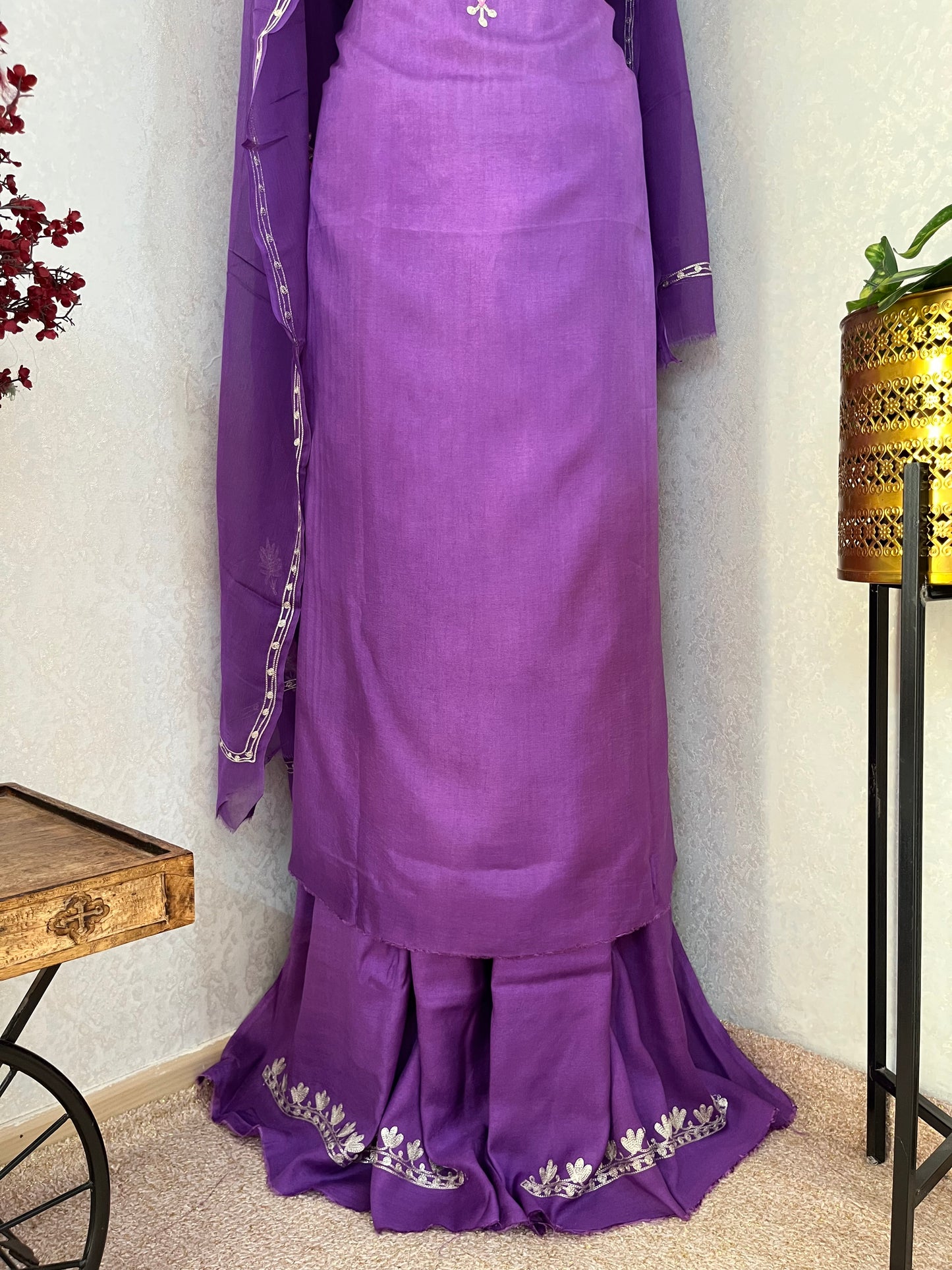 Lilac Silk Tilla Kashmiri Suit