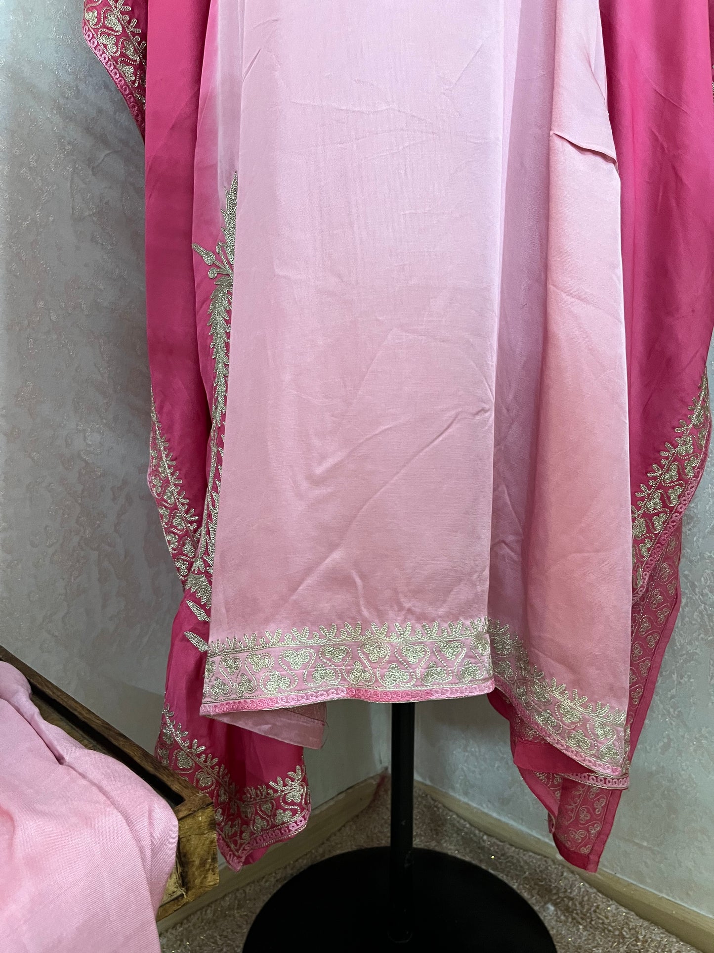 Pink Pure Crape Kashmiri Kaftan