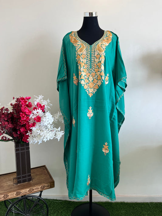 Cotton Green  Aari embroidered Kaftan