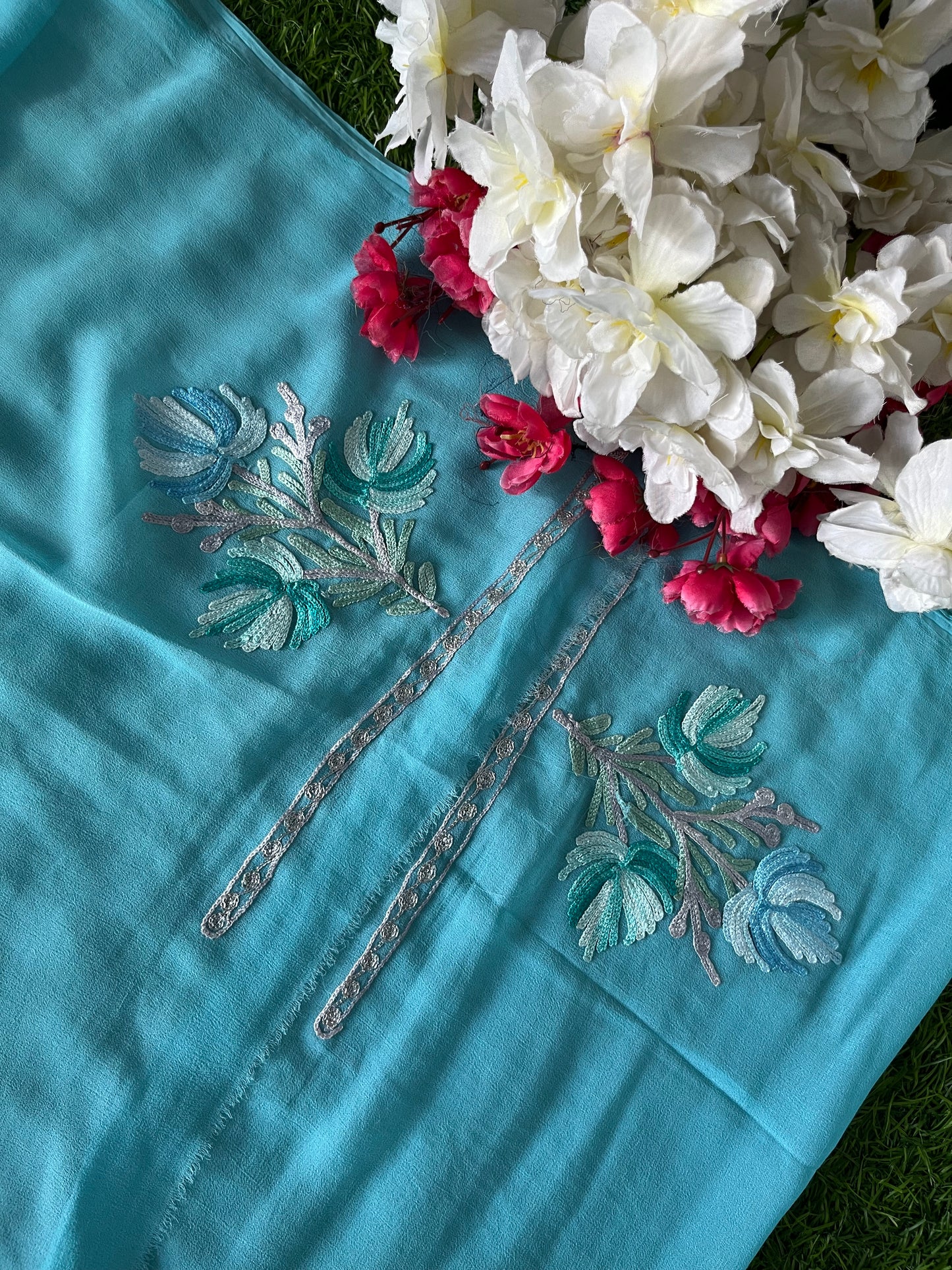 Sky Blue Georgette Shirt and Dupatta Aari Embroidered Suit