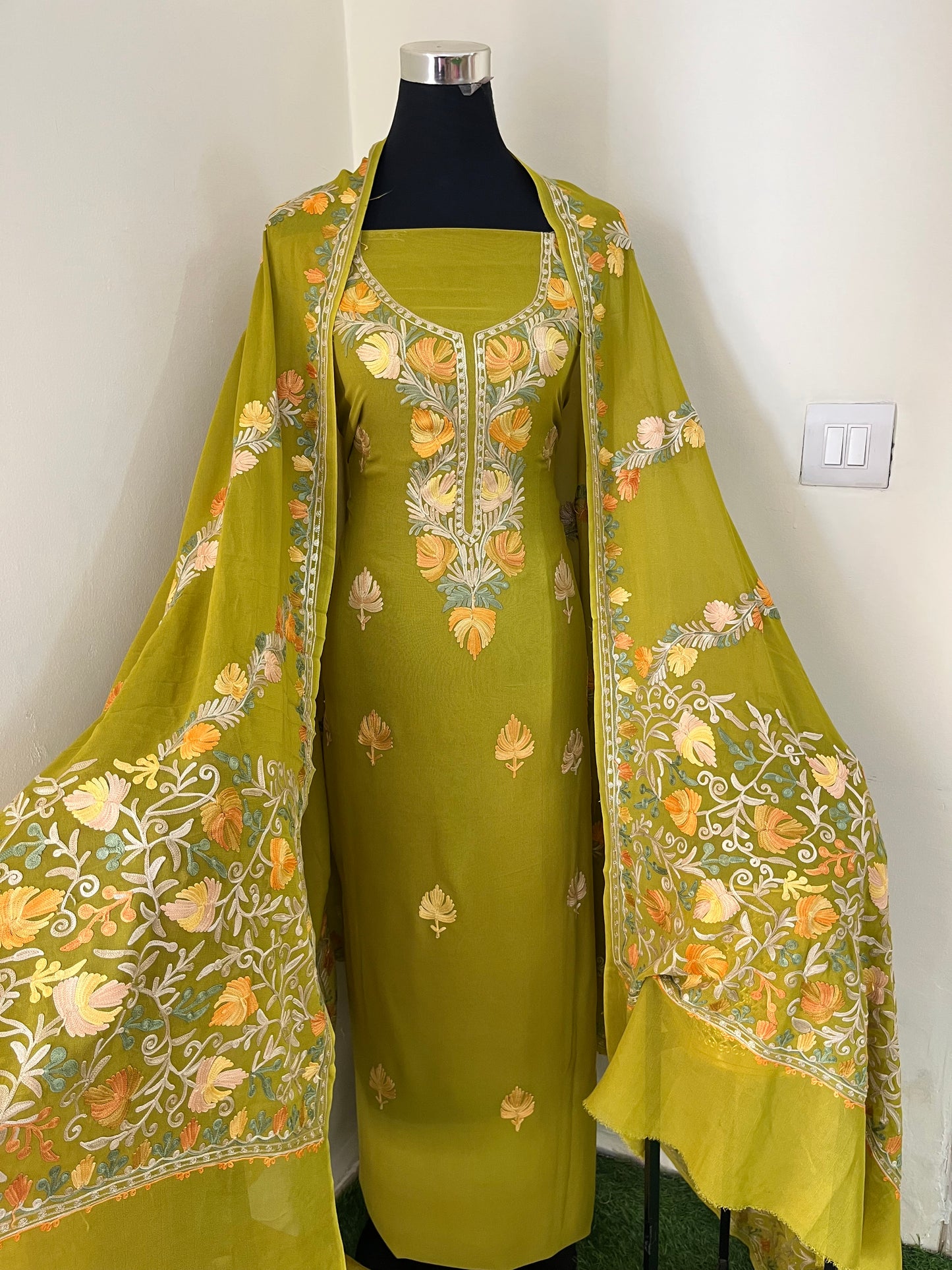 Pistachio Green Pure Georgette Kashmiri Suit