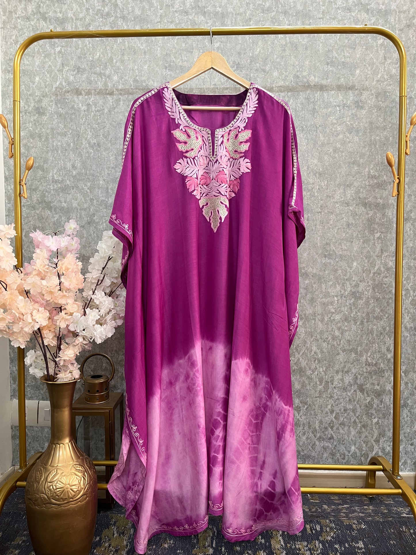 Hot Pink Pure Muslin Cotton Kashmiri Kaftan