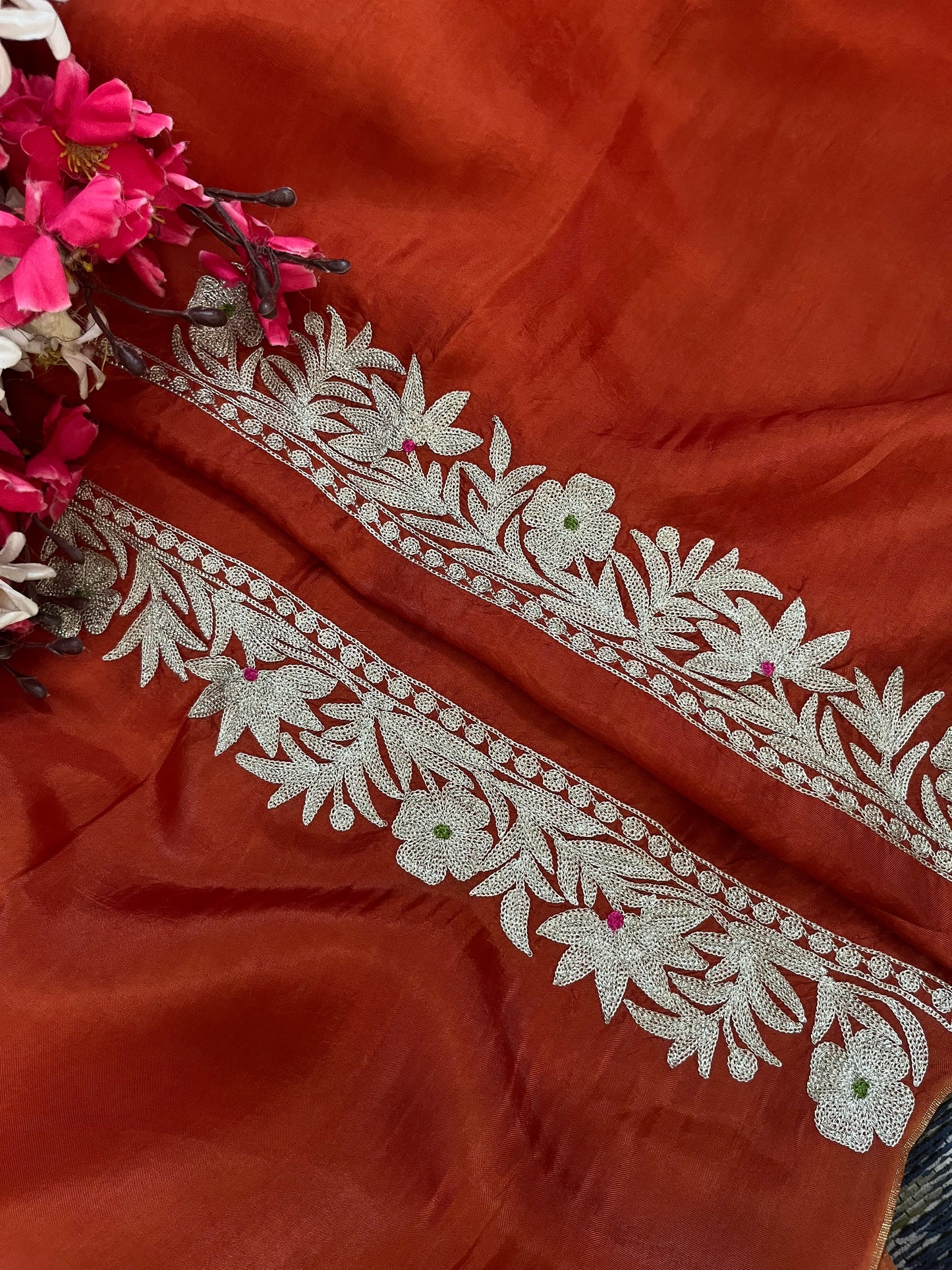 Rust Opada Silk Kashmiri Suits