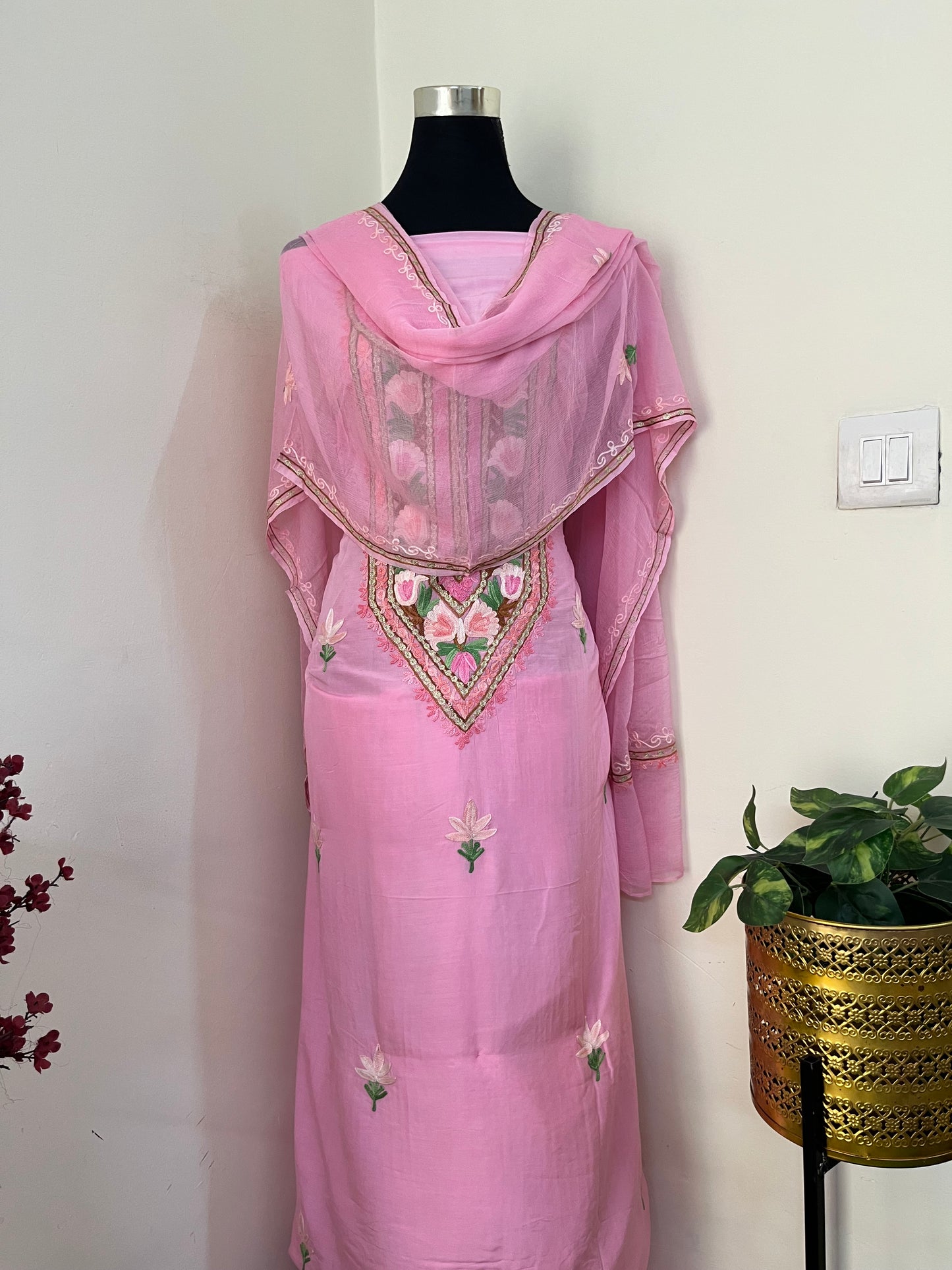 Soft Pink Muslin Cotton Aari Embroidered 3pc set