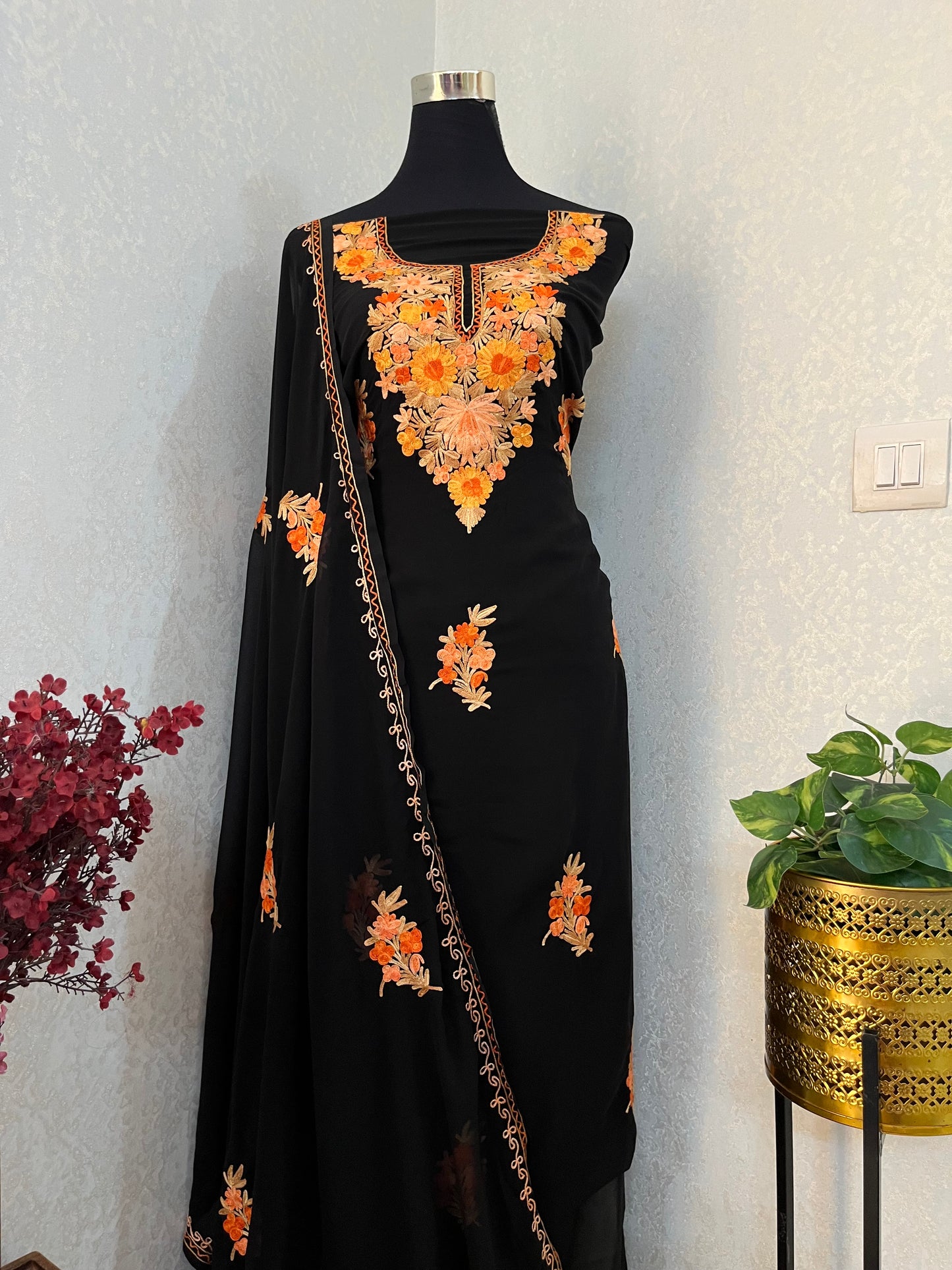 Georgette Black 3 Pc Aari Embroidered Suit Set