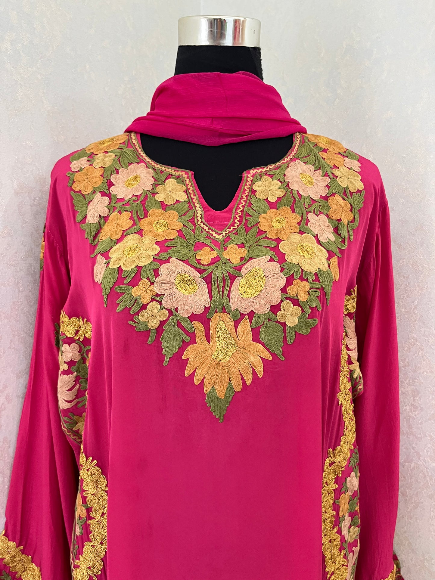 Hot Pink Stitched Crape Pheran Set with dupatta (44)
