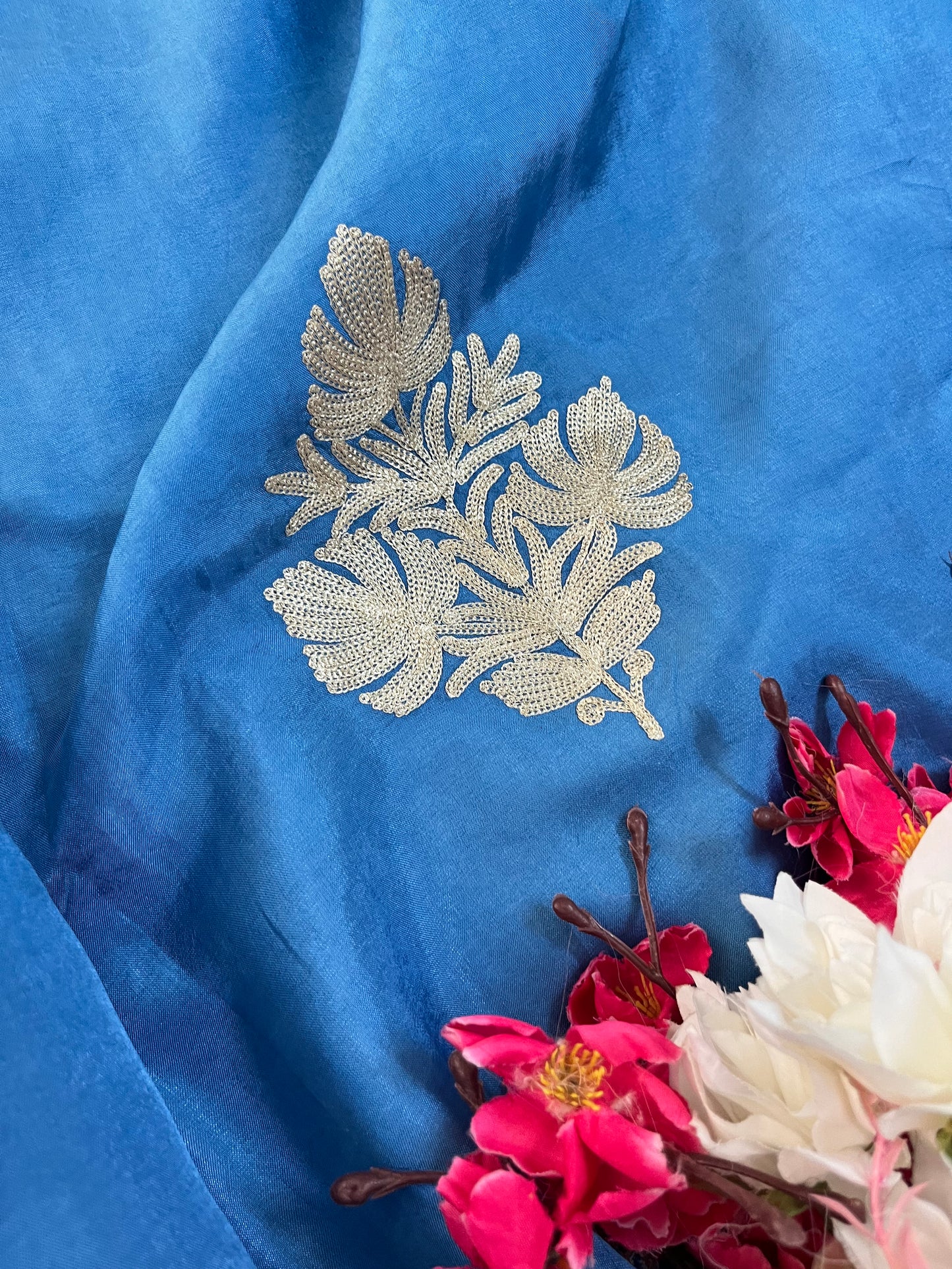 Indigo Blue Silk Tilla Kashmiri Suit