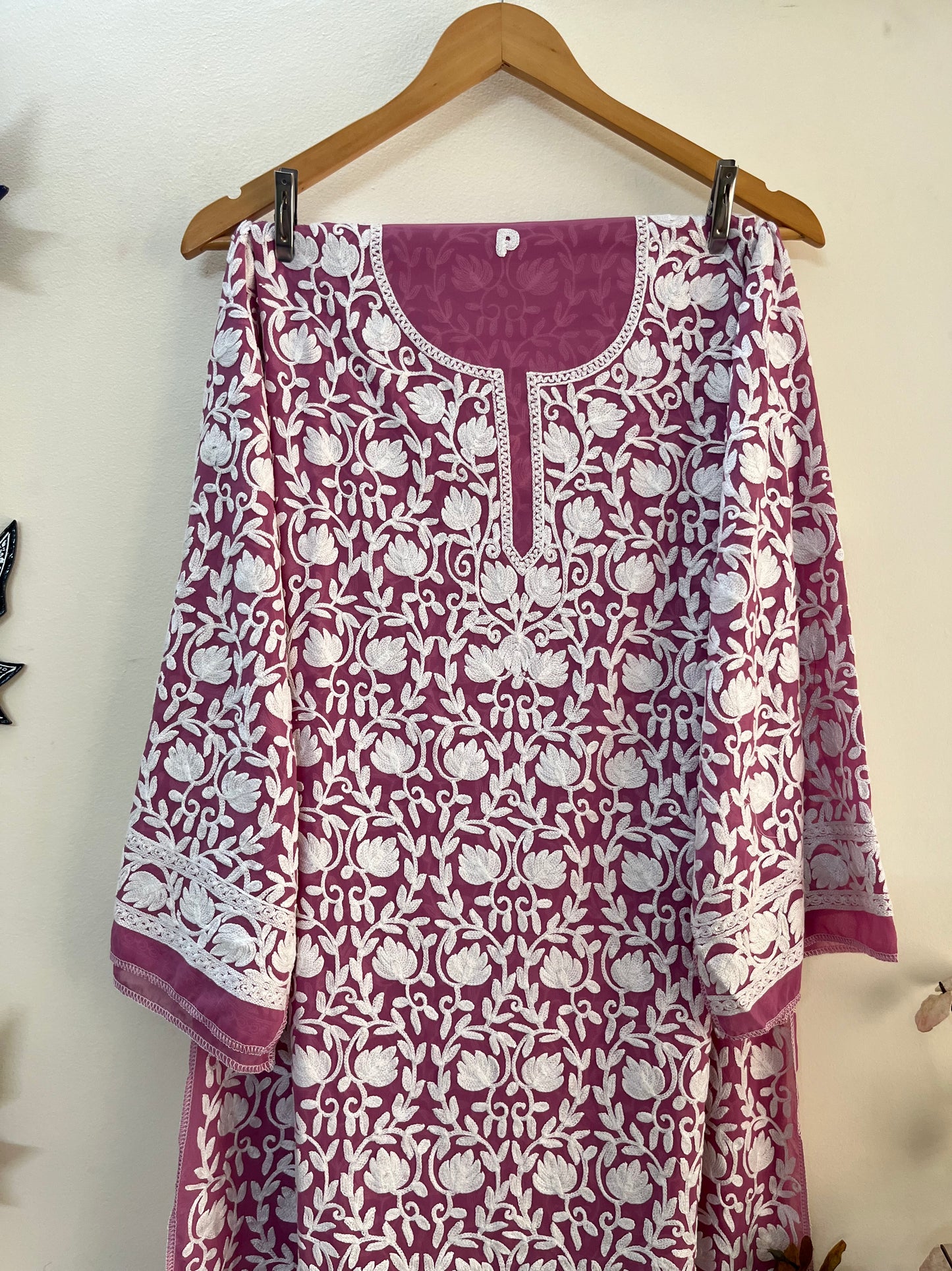 Georgette Front Back Jaal Kashmiri  Semi Stitched Kurta