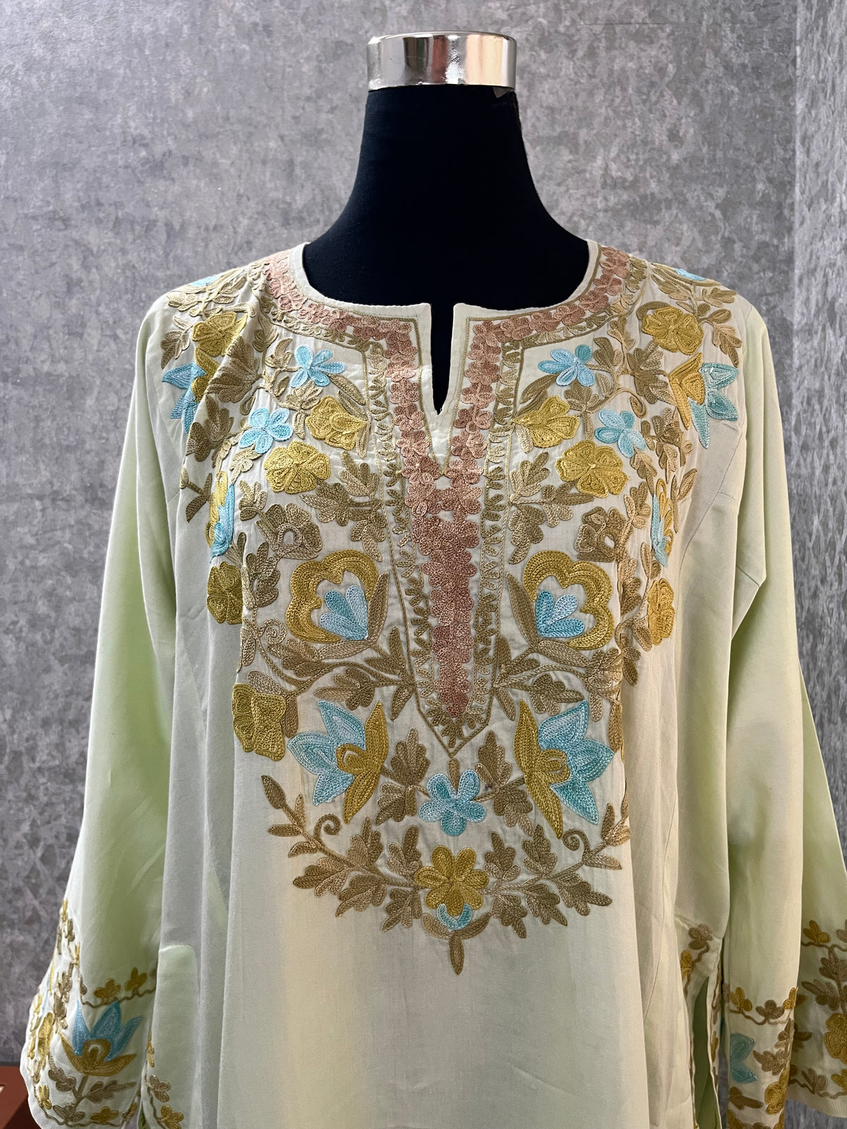 Sage Green Cotton Front Jaal Pheran Set  Size(44)