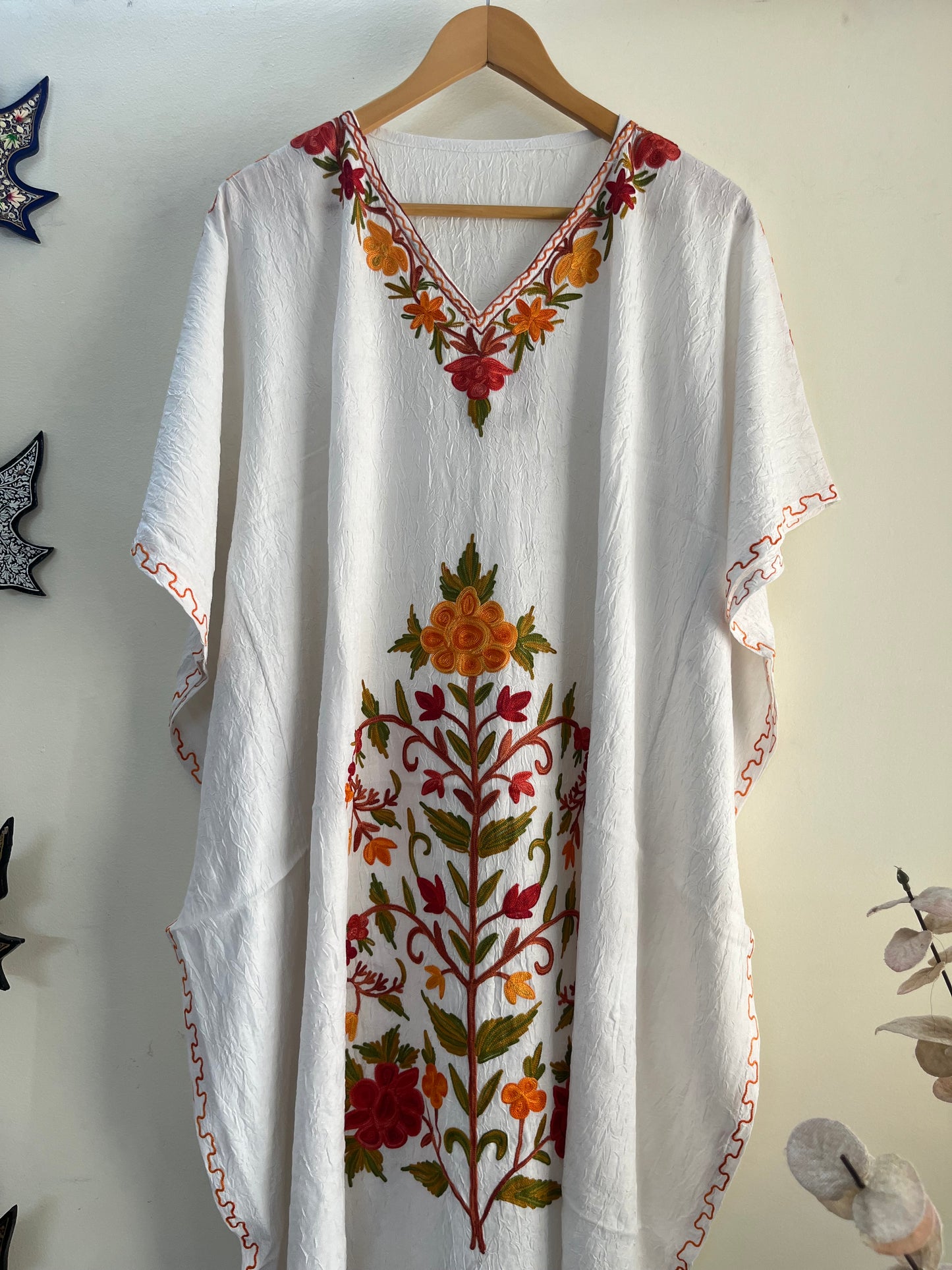 Crush Cotton White Aari embroidered Kaftan