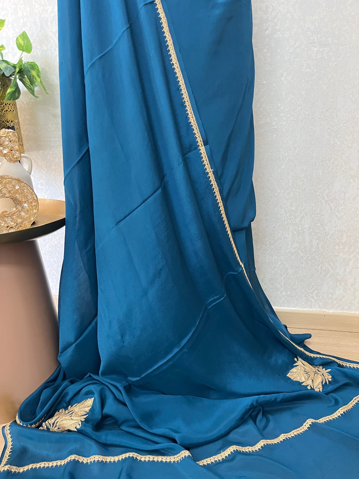 Peacock Blue Crape Kashmiri Suit