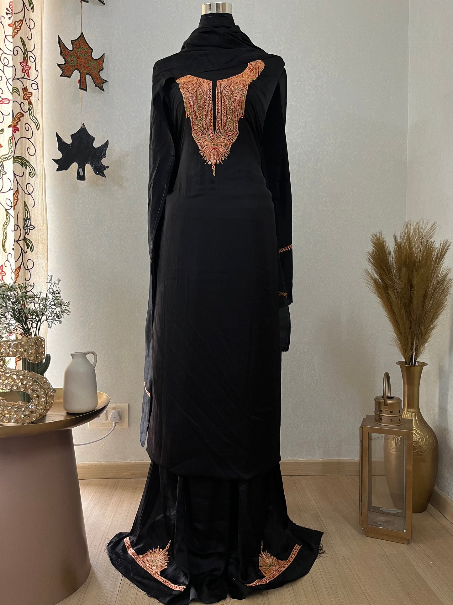 Black Silk Puff Tilla Embroidered Suit