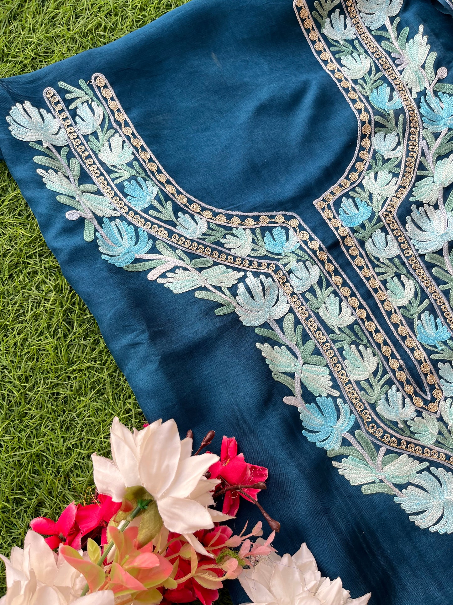 Blue Opada Silk Kashmiri Suit