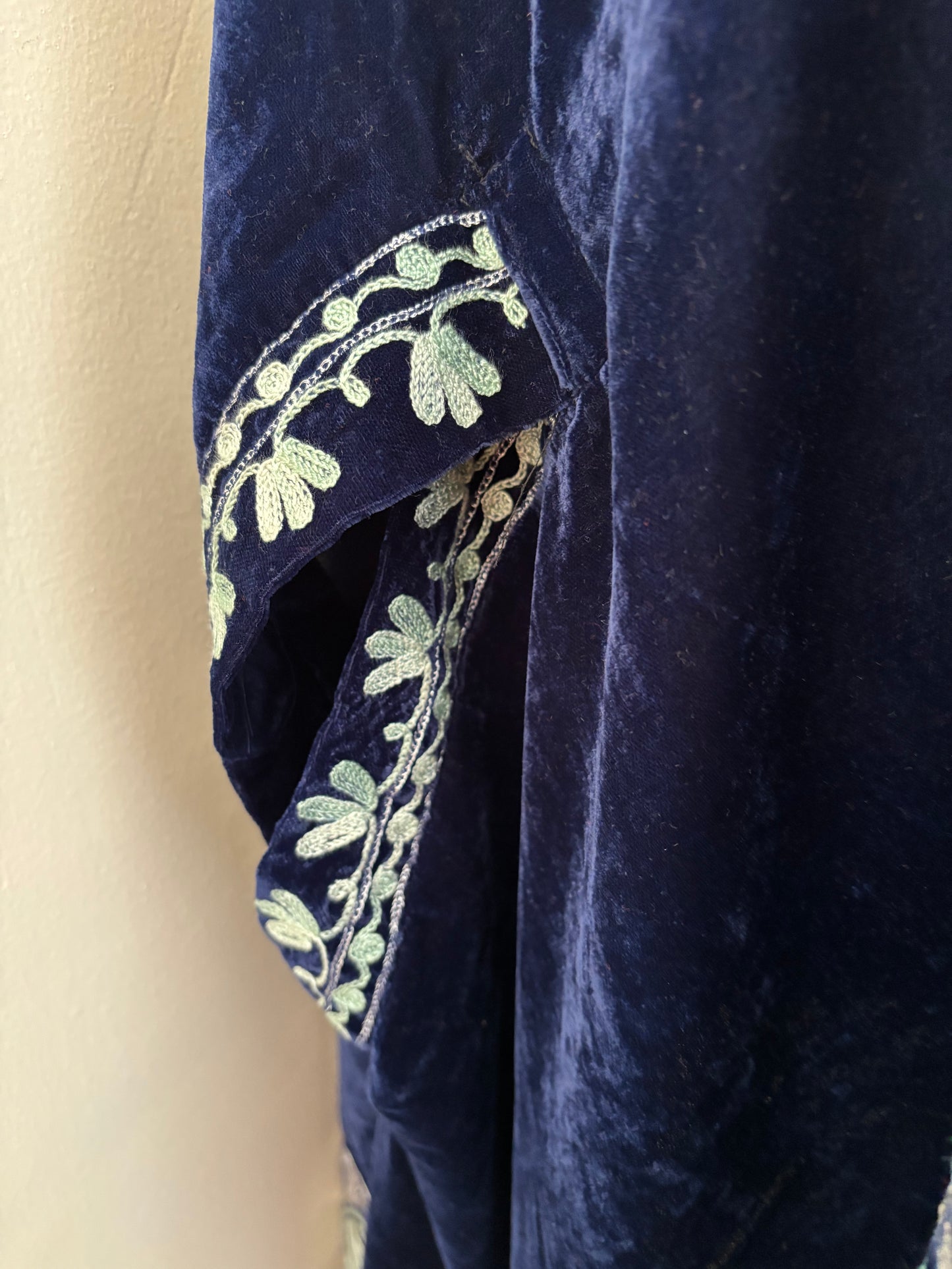 Blue Aari Embroidered Velvet Cape