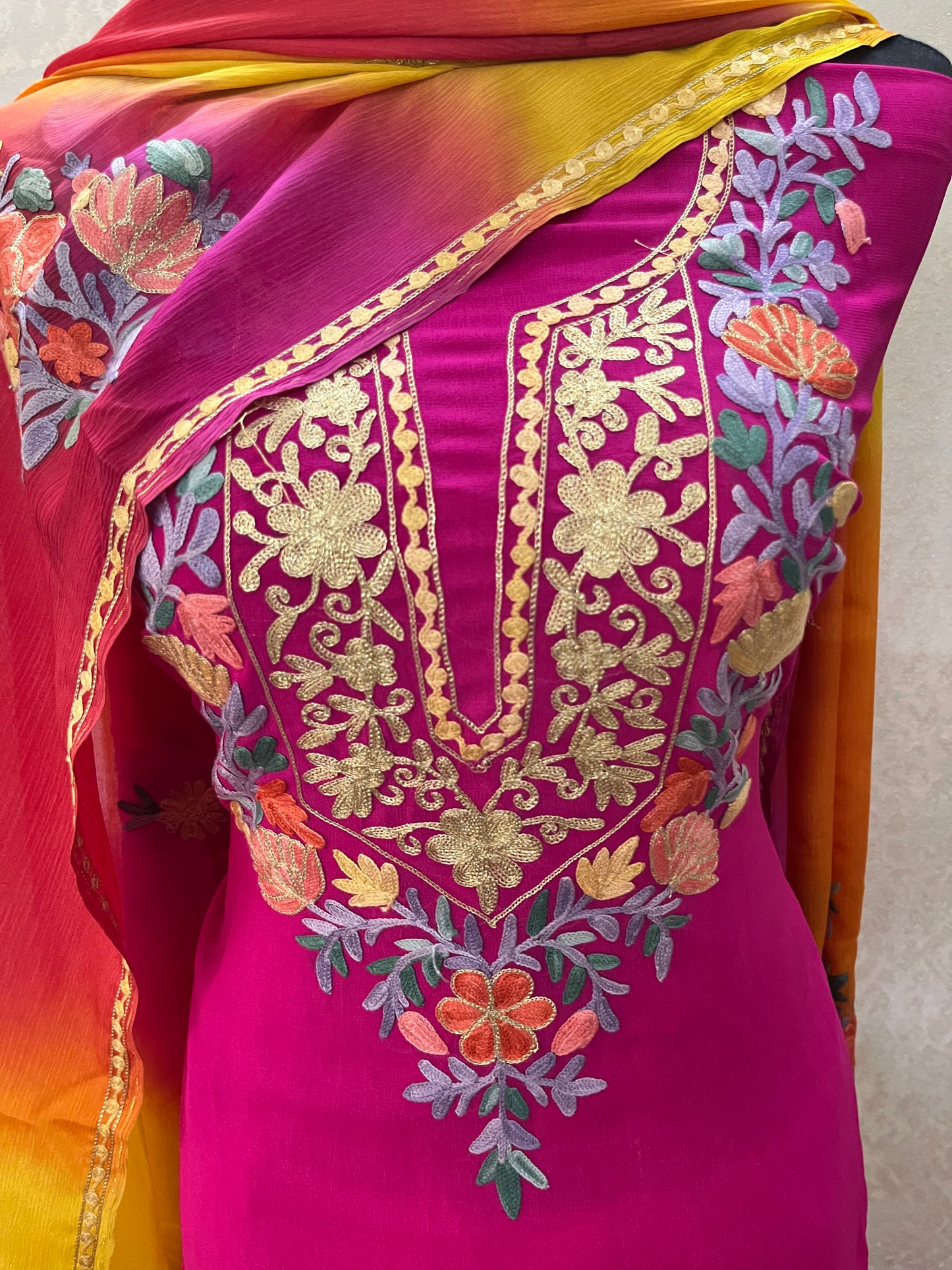 Hot Pink Premium Georgette Kashmiri Suit