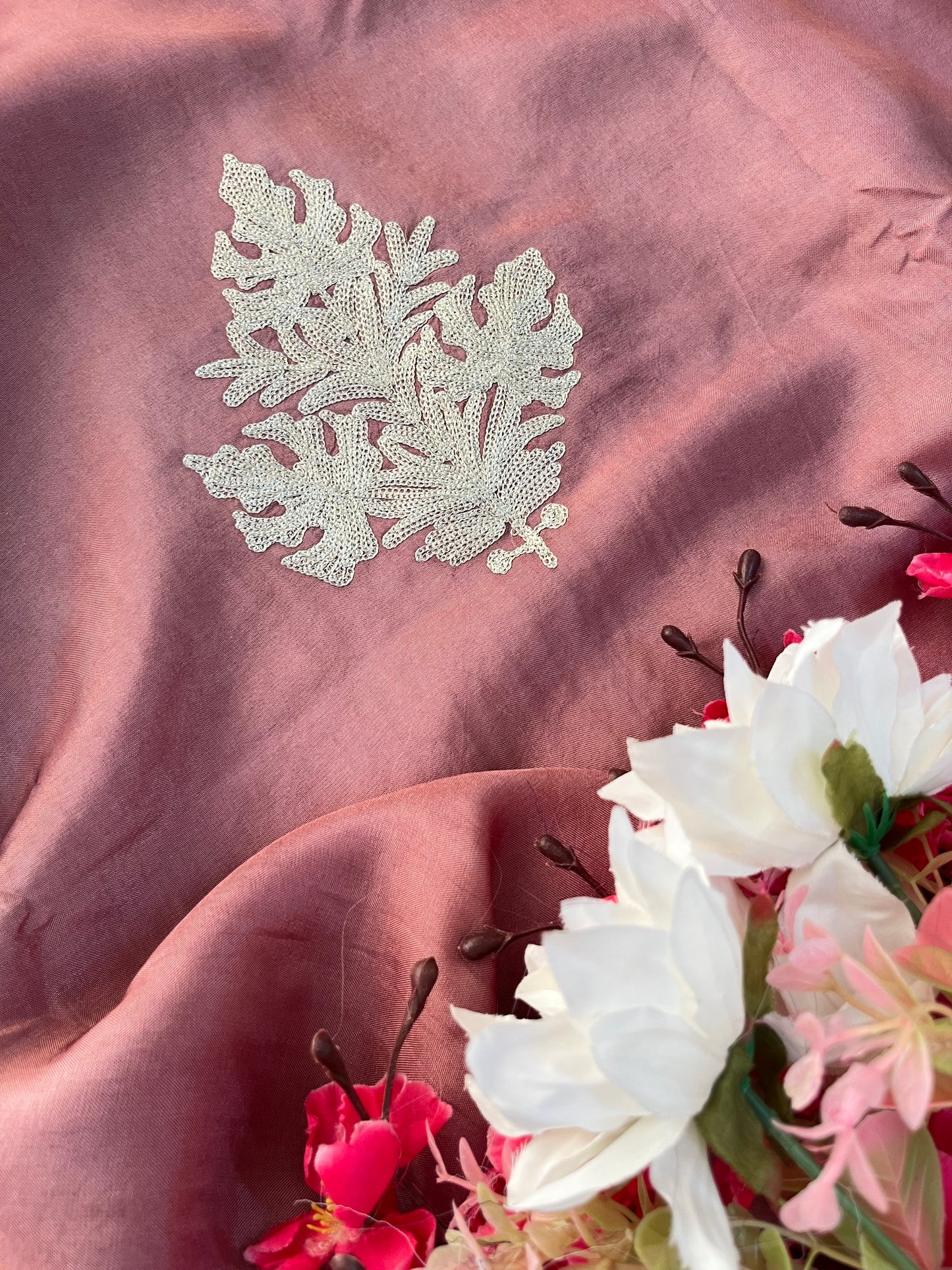 Onion Pink Silk Tilla Kashmiri Suit