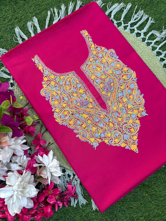 Hot Pink Cotton Two Piece Suit (Hand Embroidered)