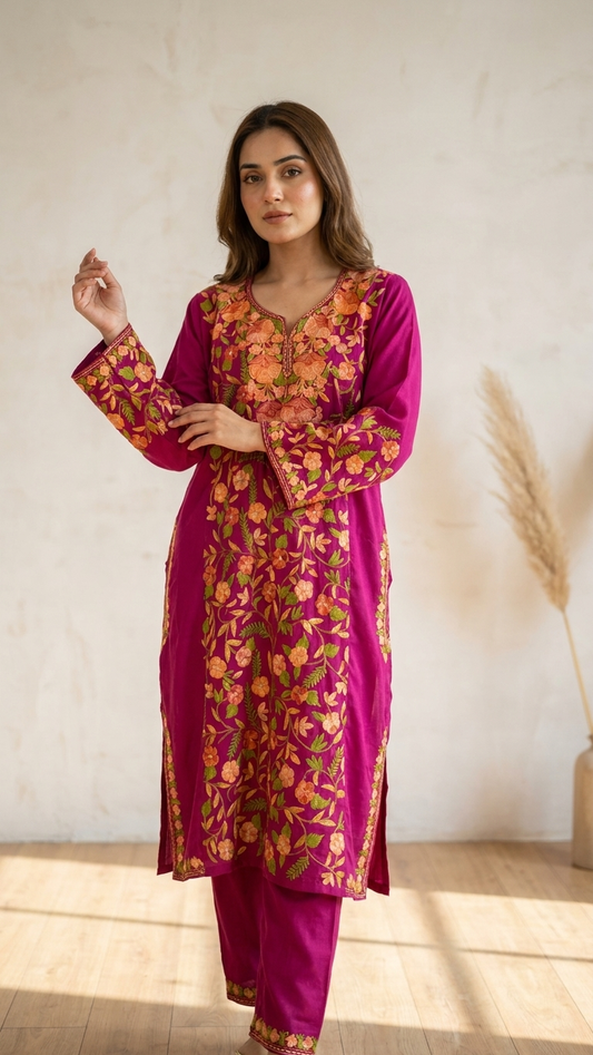 Hot Pink Cotton Front Jaal Pheran Set  Size (48)
