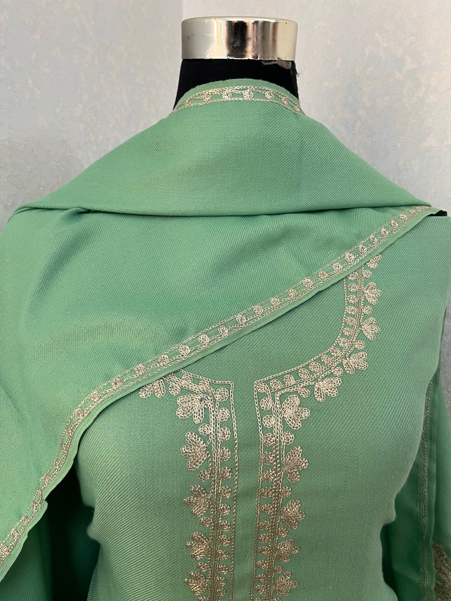 Pastel Green Tilla Kashmiri Woollen Suit
